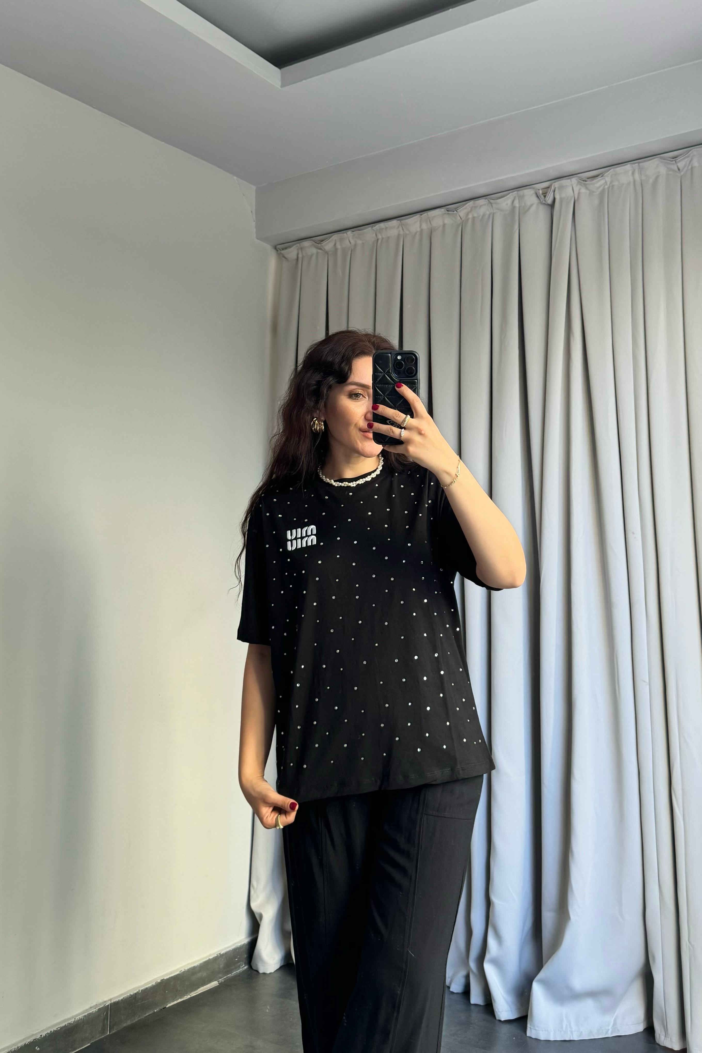 SERPME TAŞLI NAKIŞLI MM T-SHİRT/4786