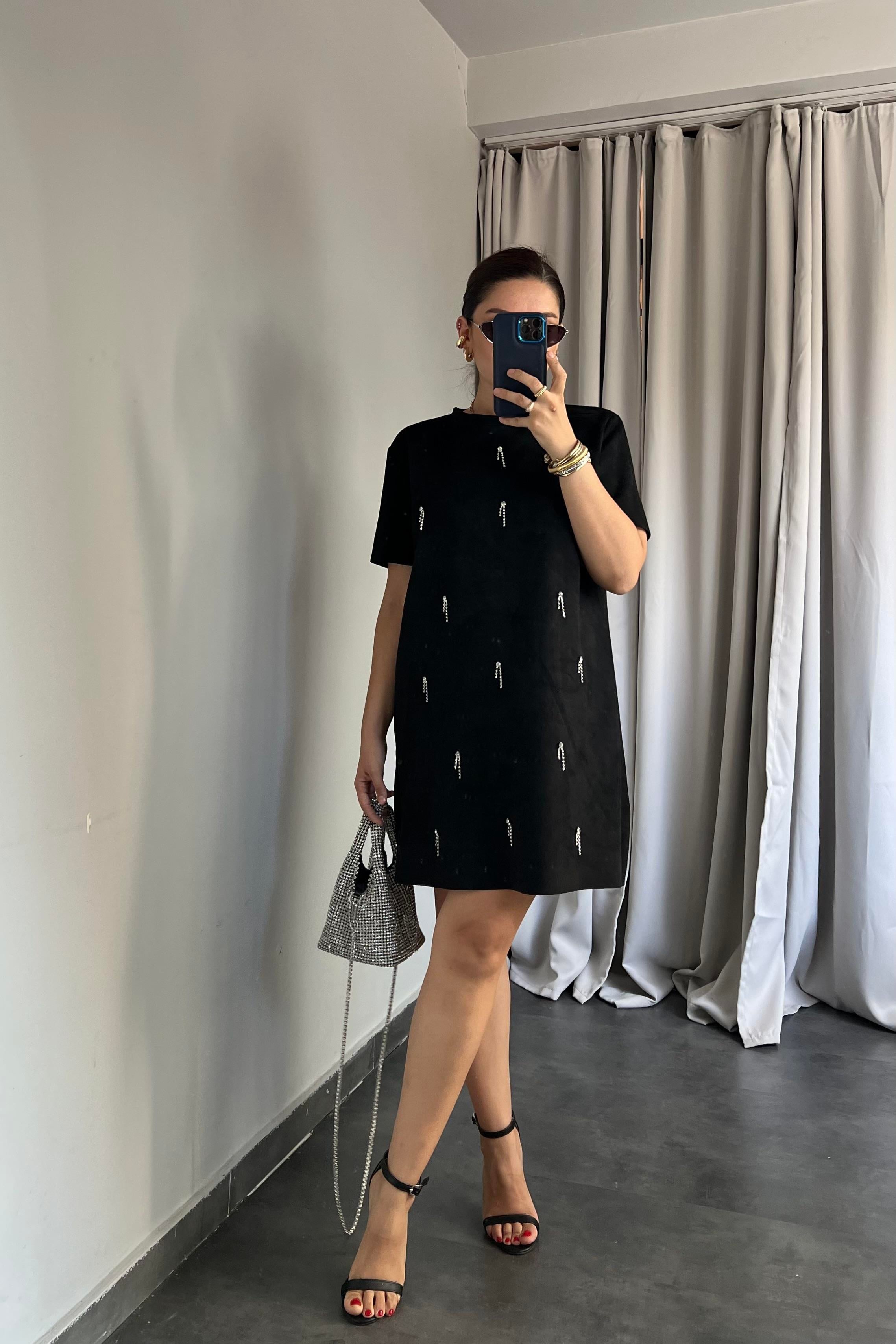 SERPME TAŞLI SÜET ELBİSE/106