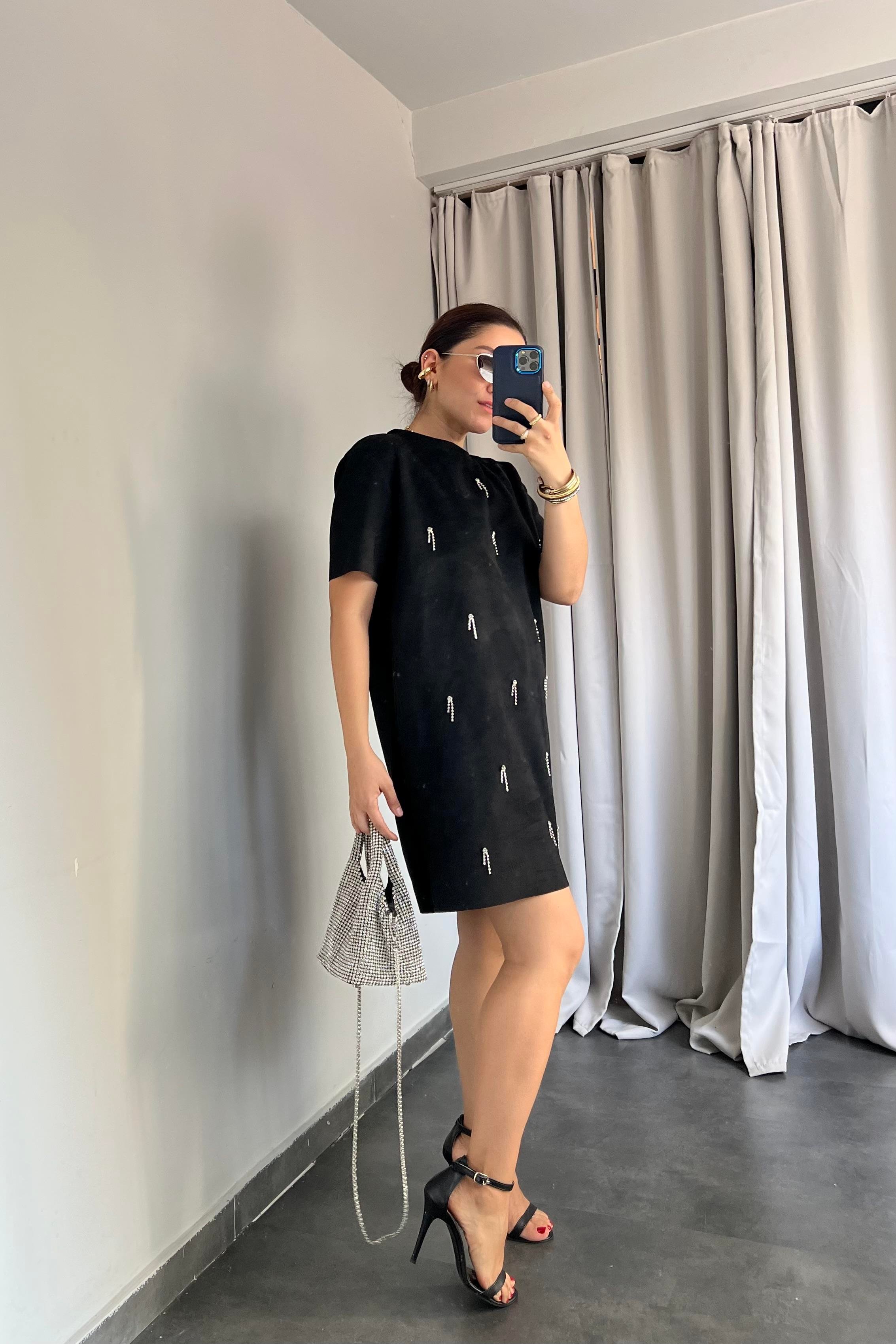 SERPME TAŞLI SÜET ELBİSE/106
