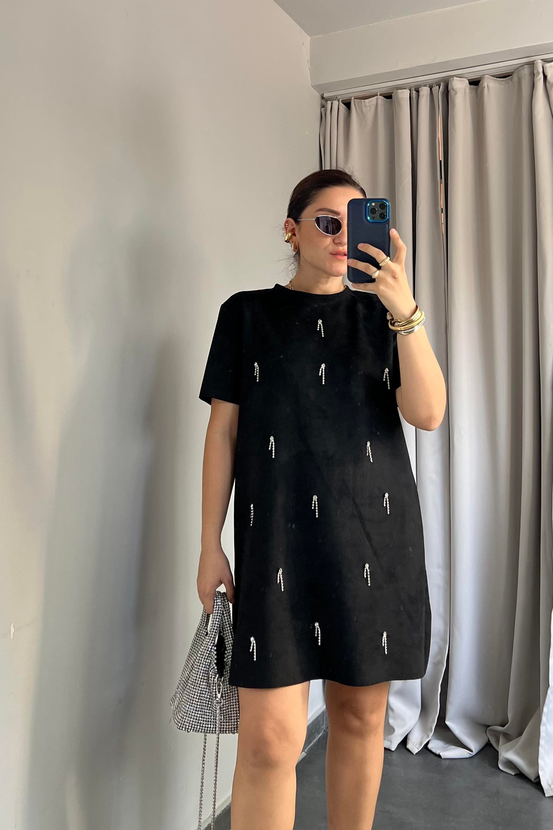SERPME TAŞLI SÜET ELBİSE/106