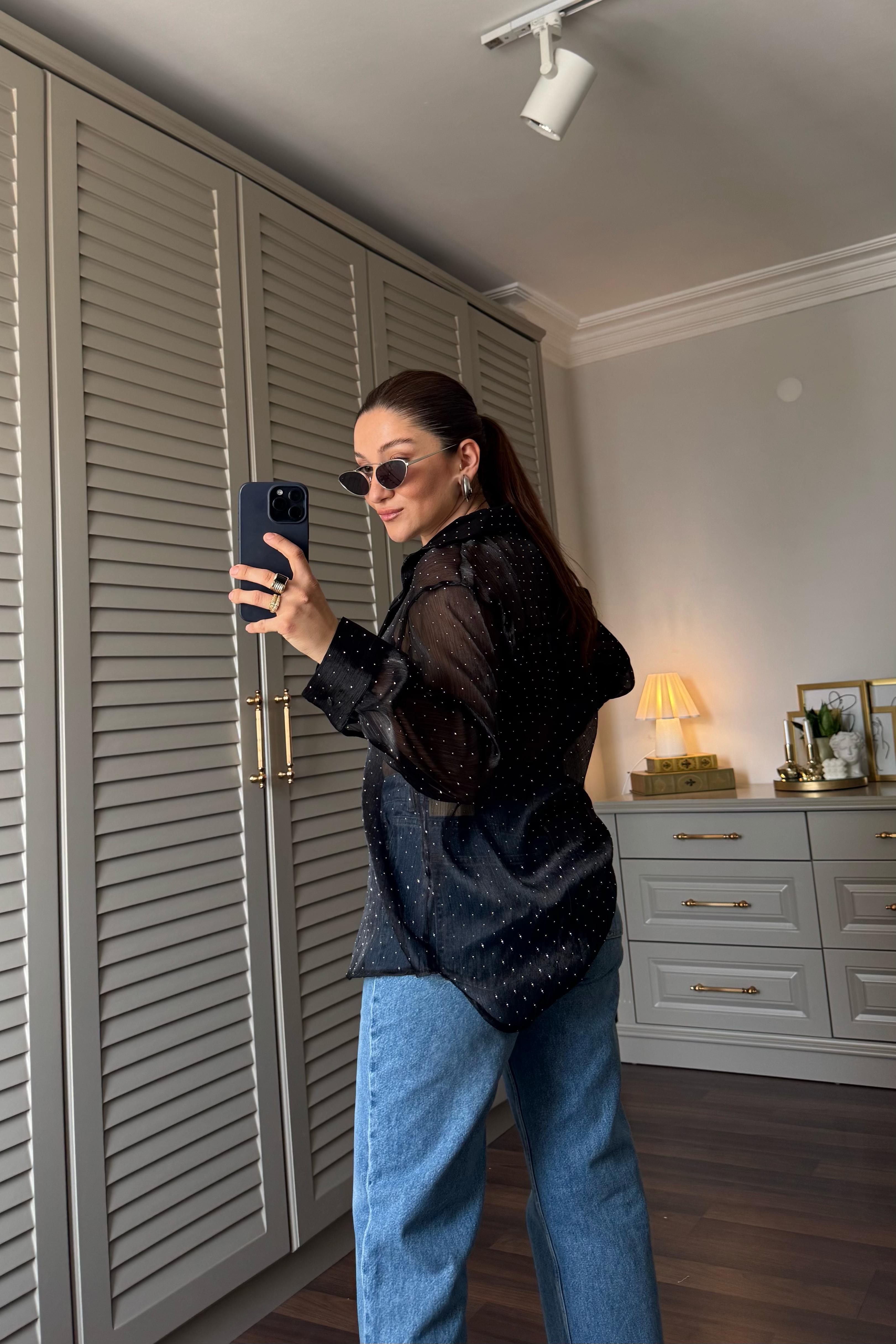 SERPME TAŞLI TÜL GÖMLEK/35750