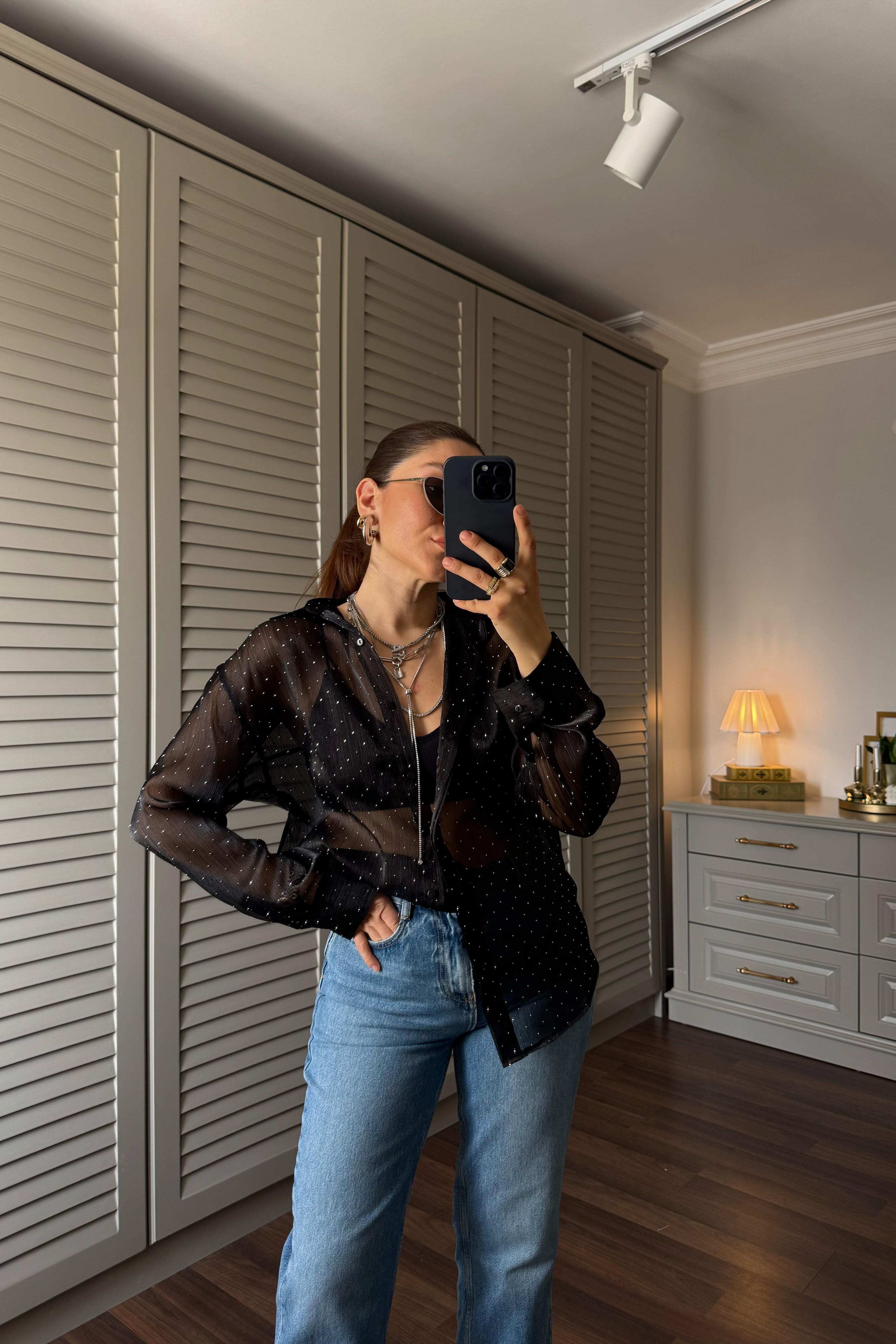 SERPME TAŞLI TÜL GÖMLEK/35750