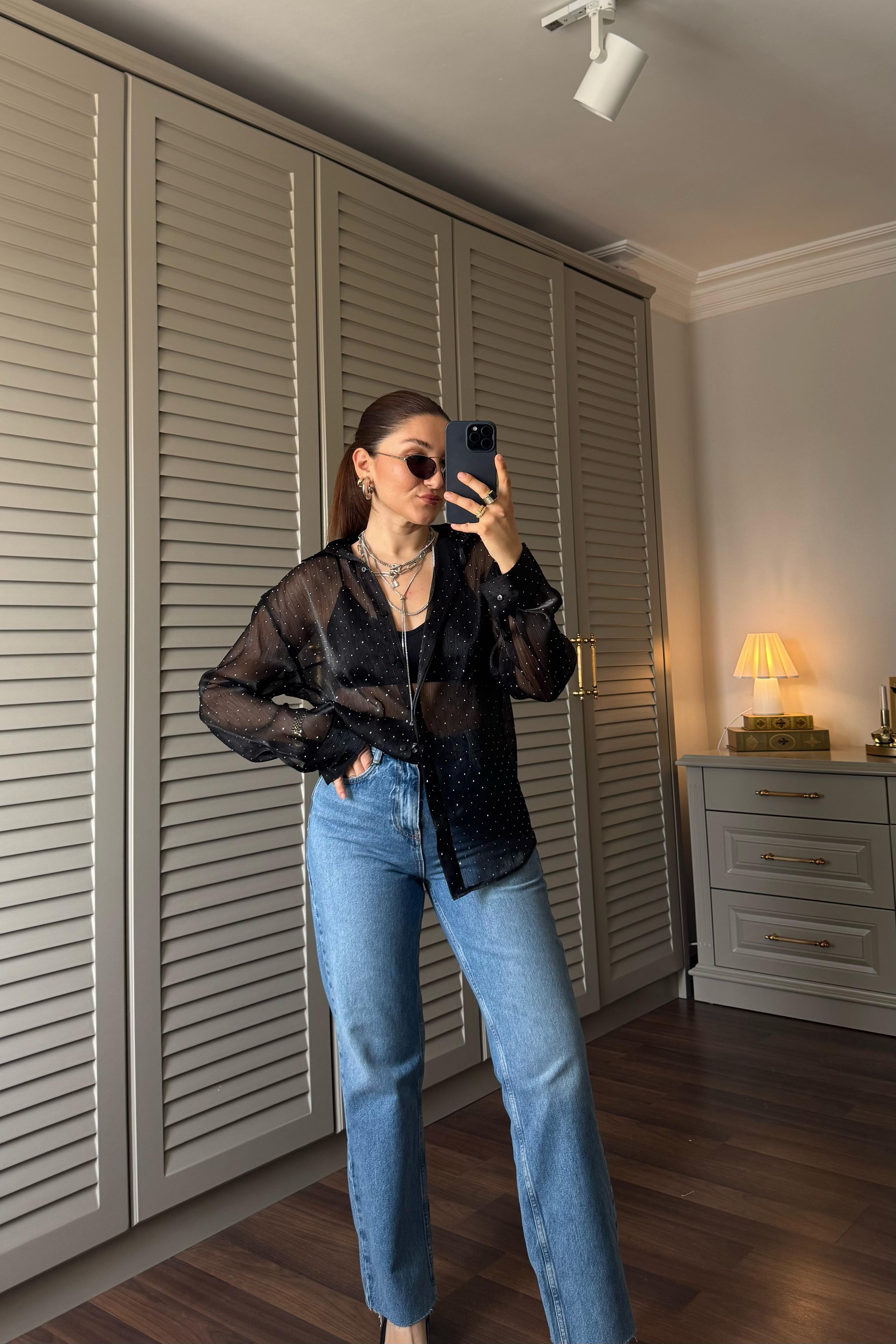 SERPME TAŞLI TÜL GÖMLEK/35750