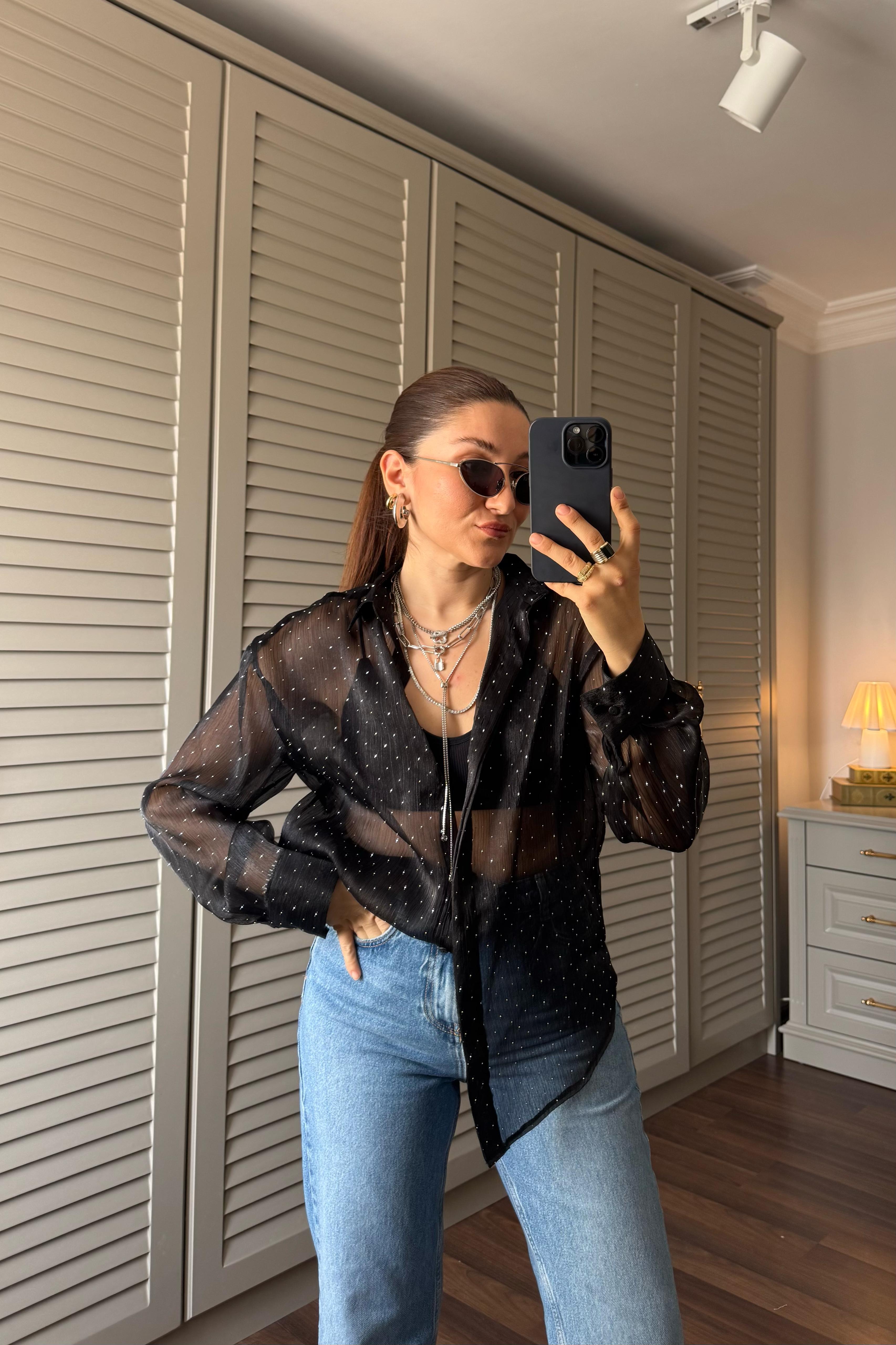 SERPME TAŞLI TÜL GÖMLEK/35750