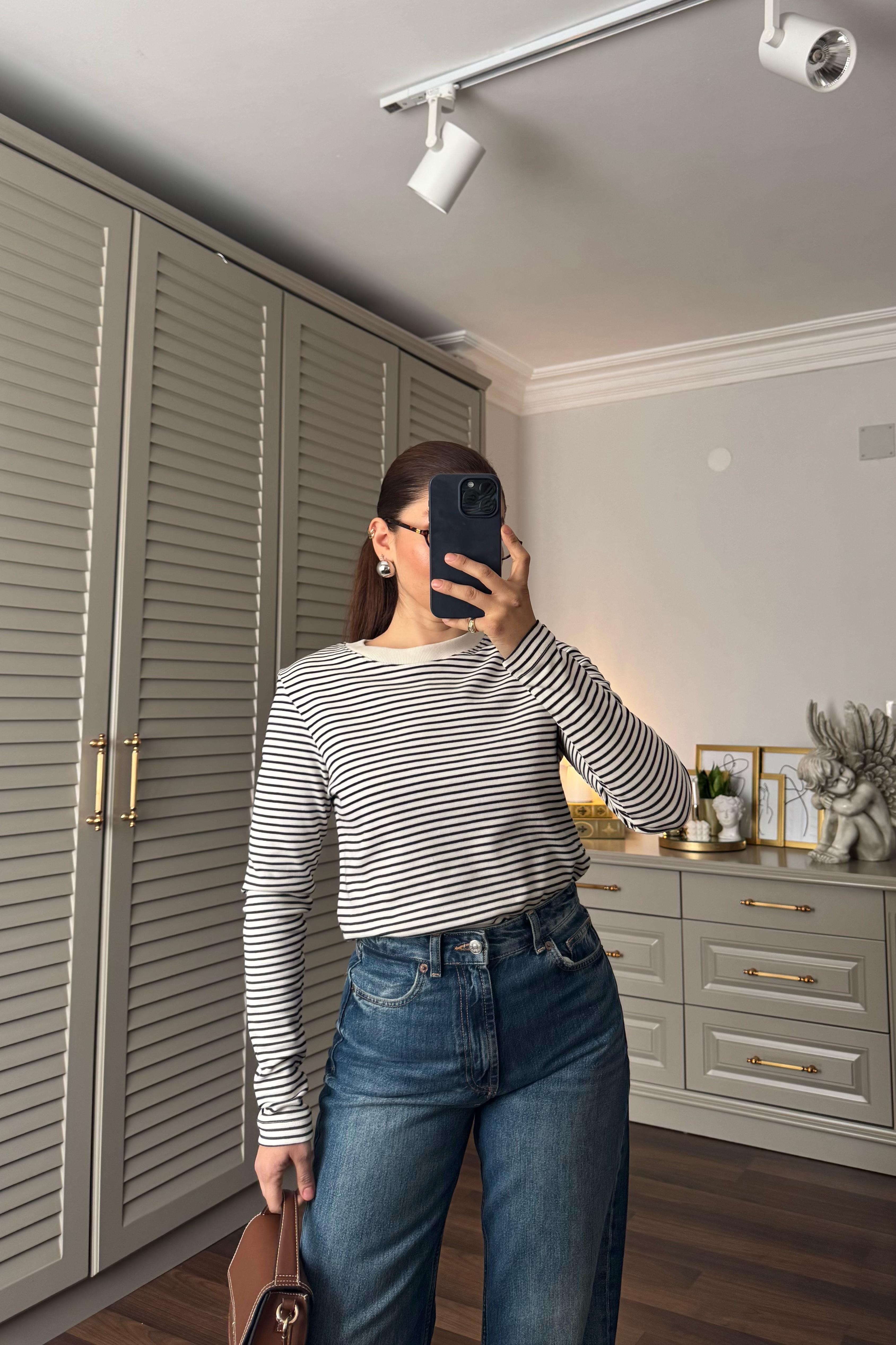 SIFIR YAKA ÇİZGİLİ UZUN KOL BODY/6001