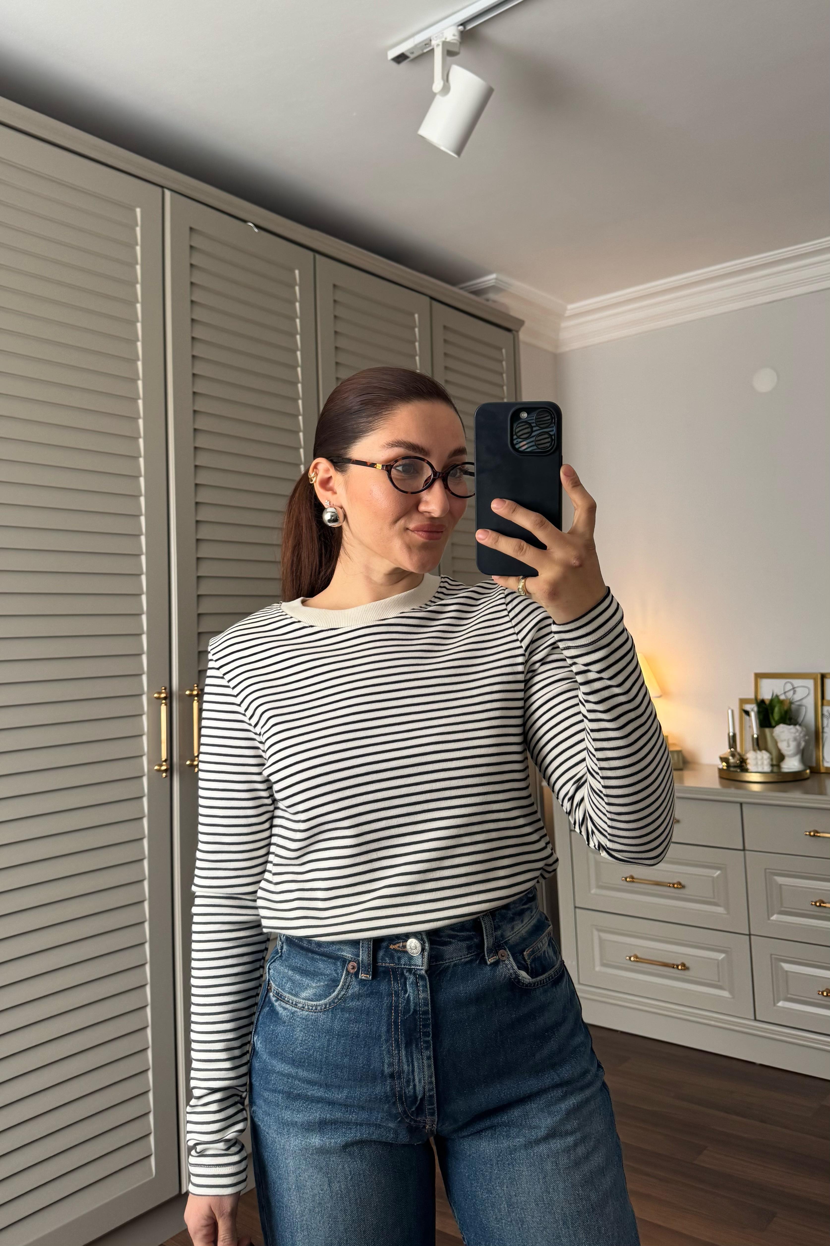 SIFIR YAKA ÇİZGİLİ UZUN KOL BODY/6001