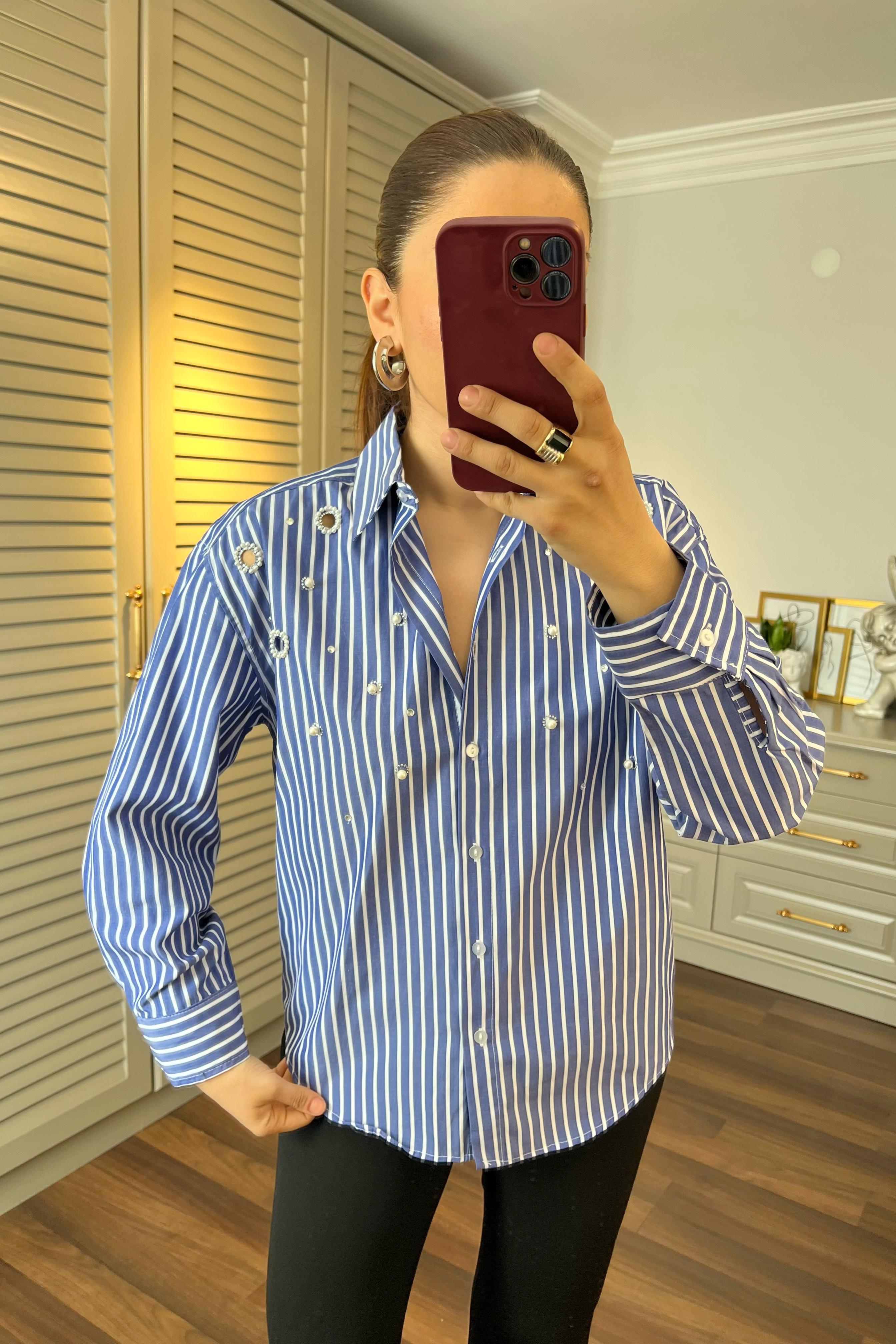 TAŞ VE İNCİ İŞLEMELİ GÖMLEK/35992