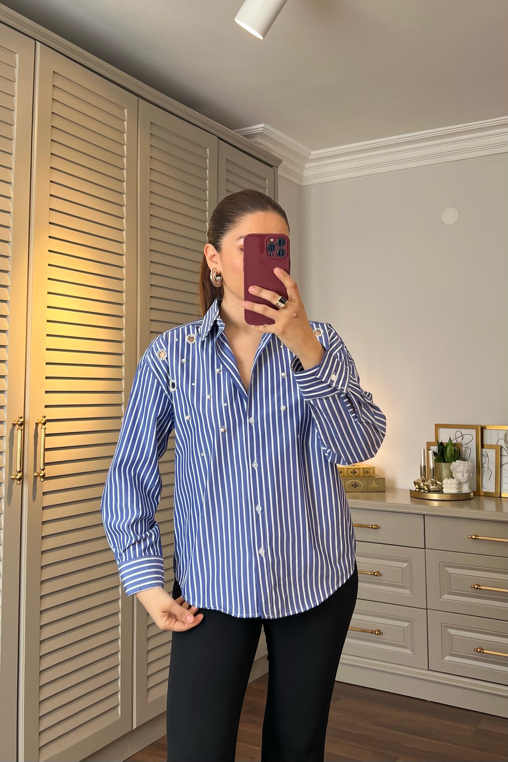 TAŞ VE İNCİ İŞLEMELİ GÖMLEK/35992