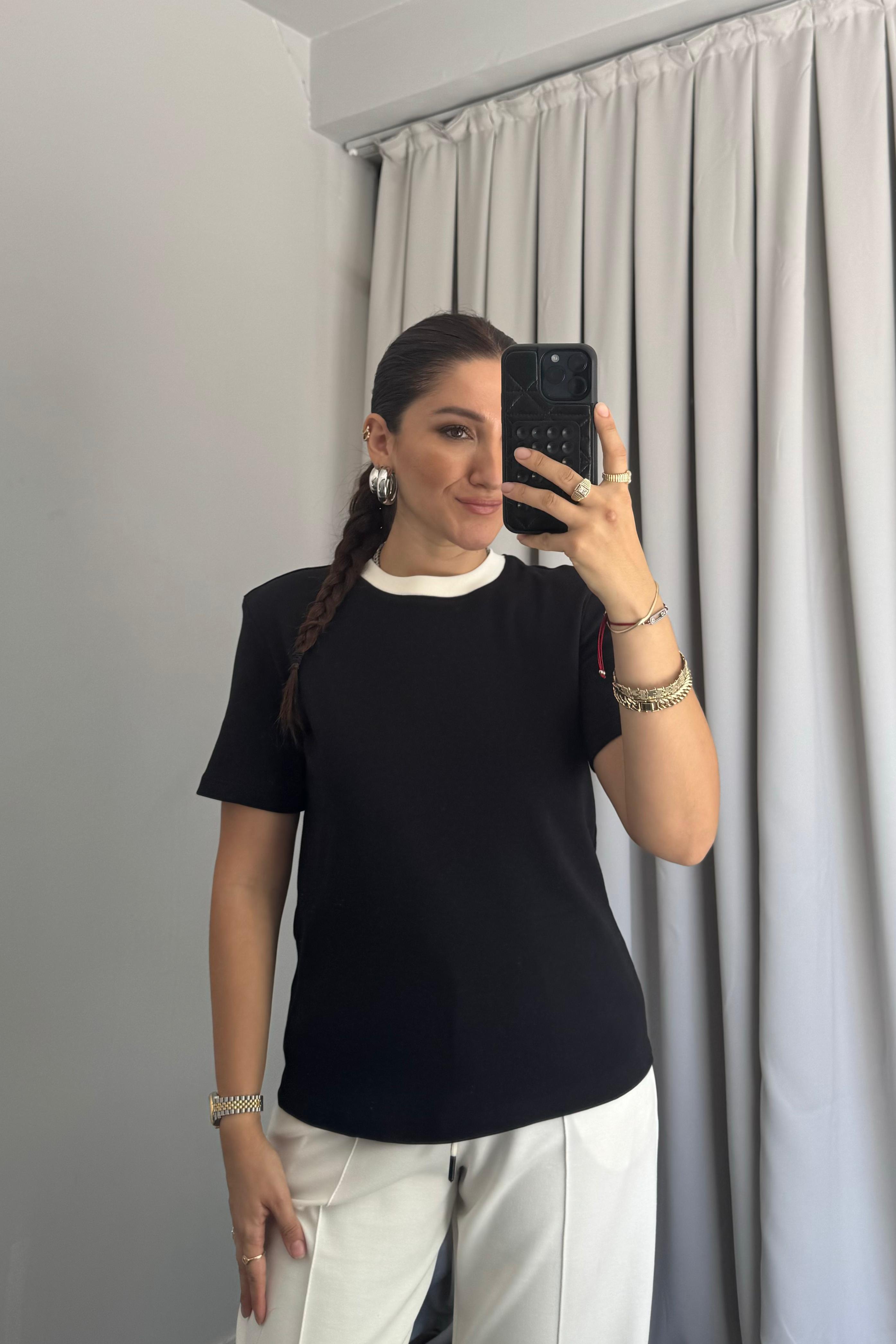YAKASI BEYAZ ŞERİT COS BASIC T-SHIRT