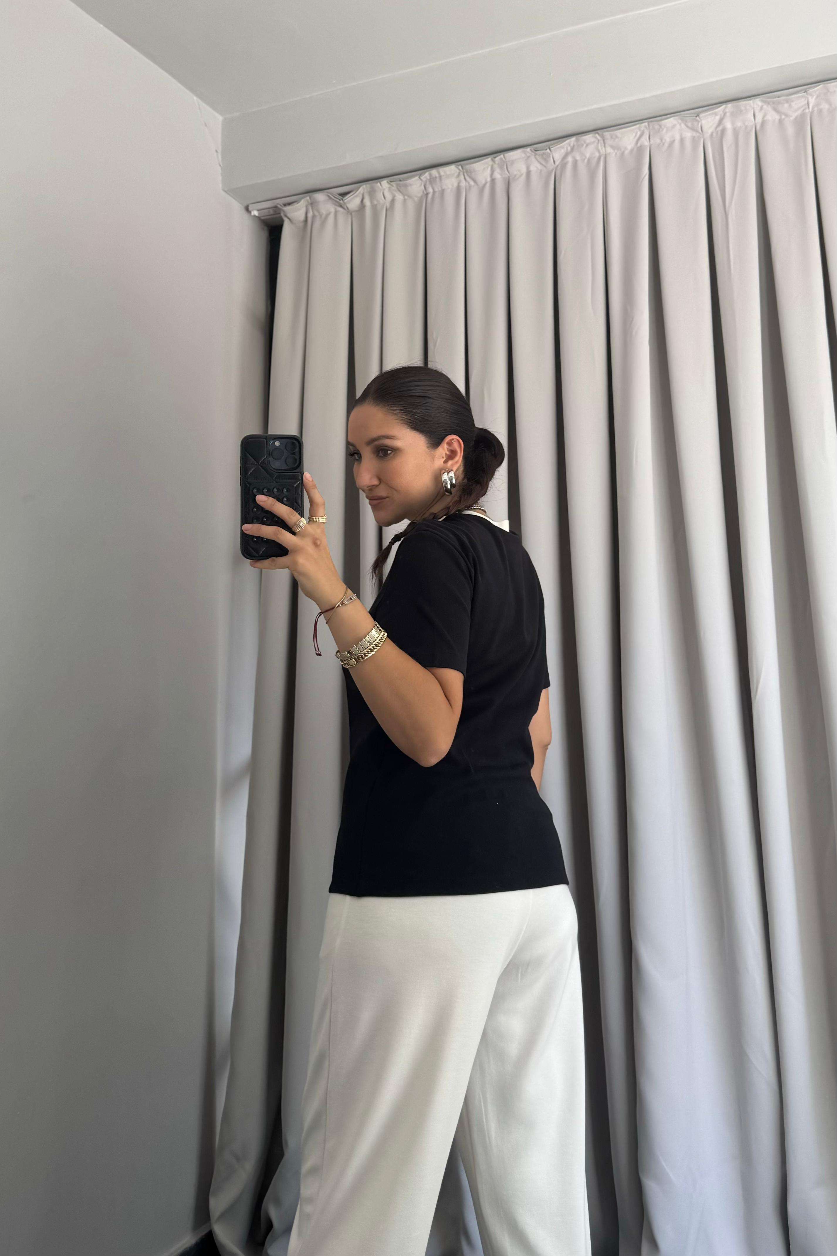 YAKASI BEYAZ ŞERİT COS BASIC T-SHIRT