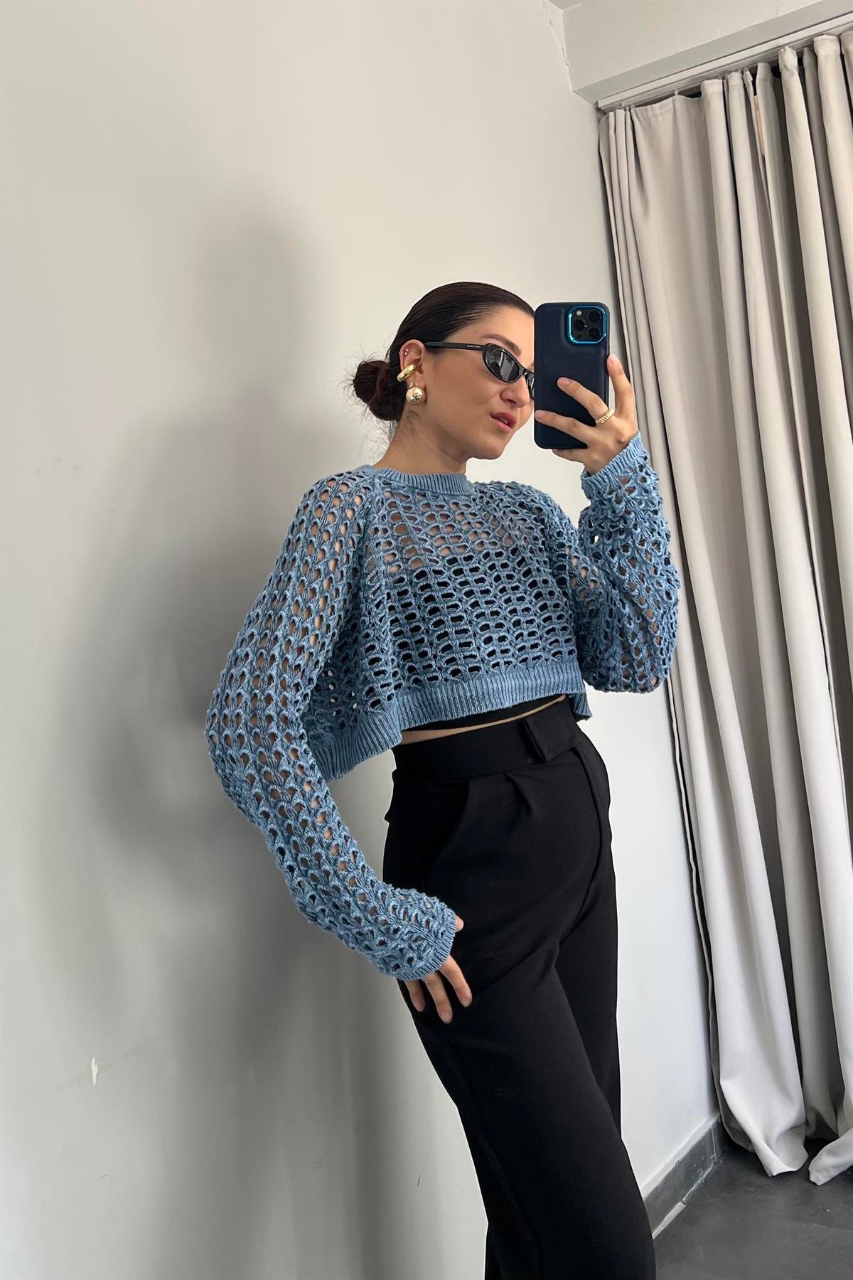 YIKAMALI FİLELİ CROP KAZAK/3965