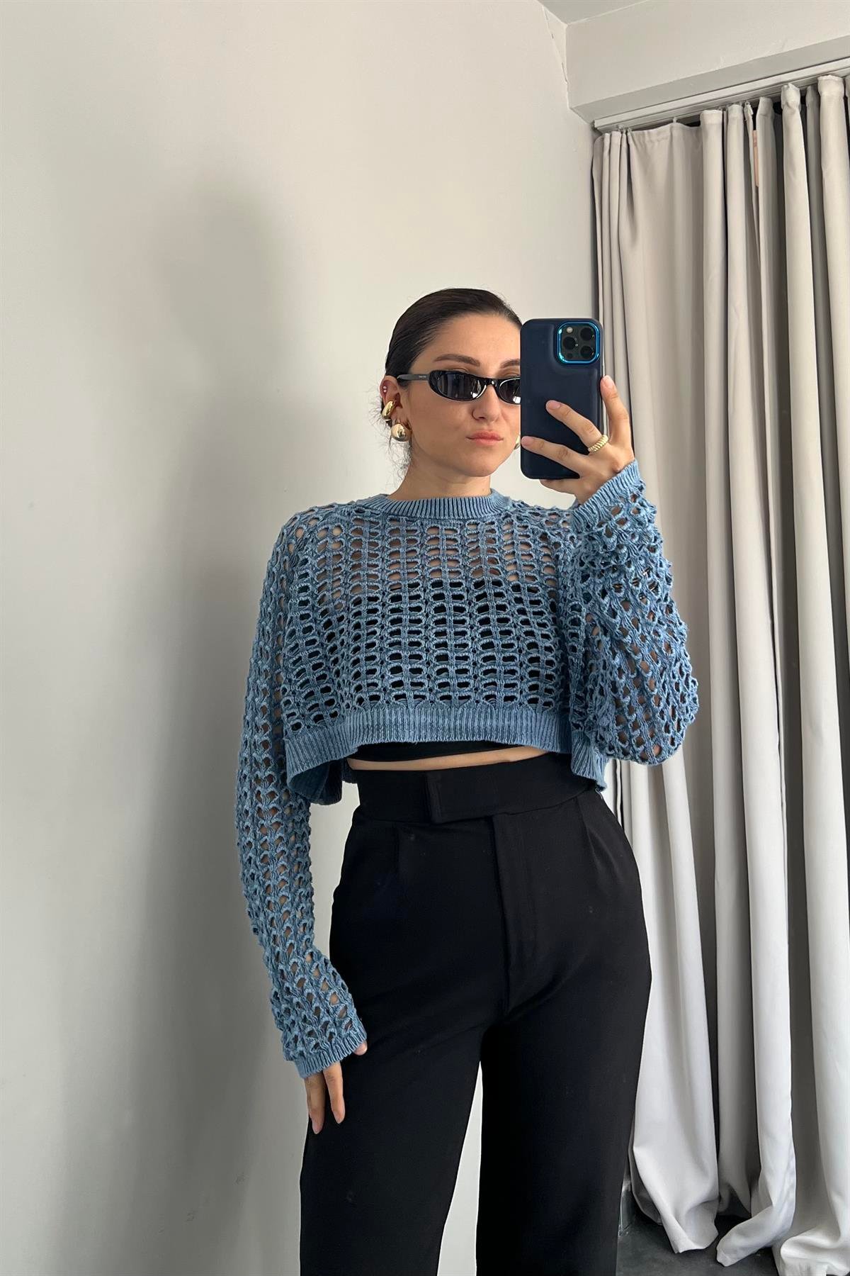 YIKAMALI FİLELİ CROP KAZAK/3965