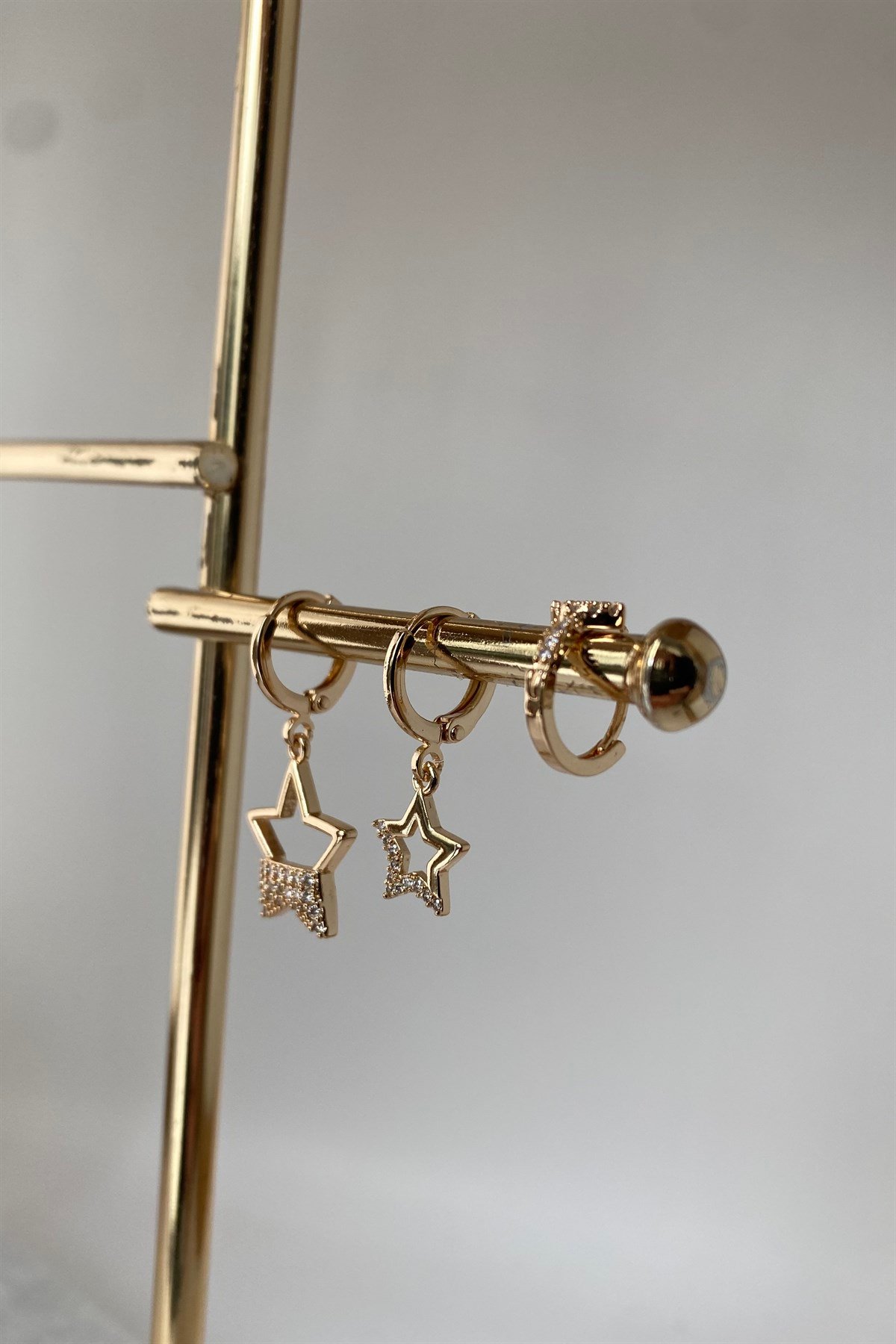 YILDIZ-GÖZLÜ TAŞLI ÜÇLÜ KÜPE