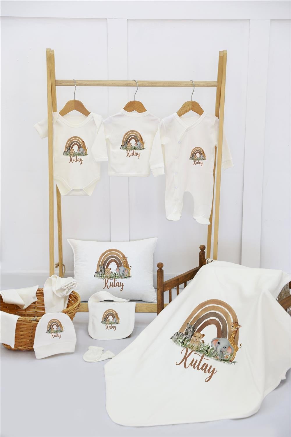 Ayı Desenli 11'li İsimli Organik Hastane Çıkış Seti