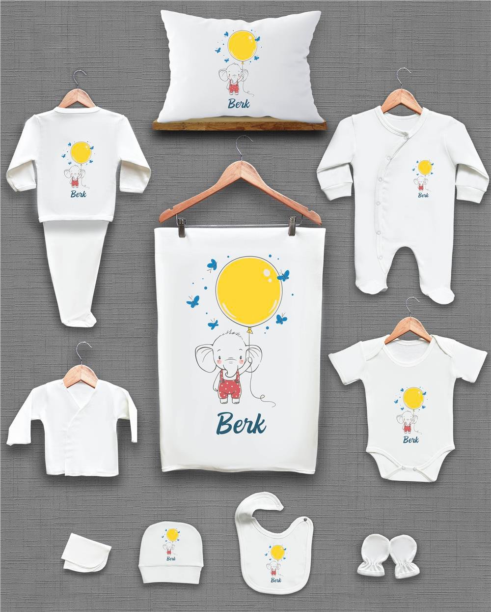 Ayı ve Araba Desenli 11'li İsimli Organik Hastane Çıkış Seti