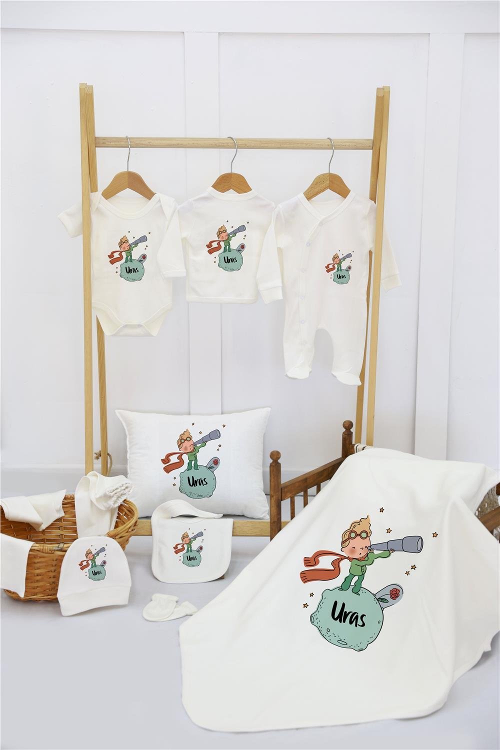 Ayı ve Yıldız Desenli 11'li İsimli Organik Hastane Çıkış Seti