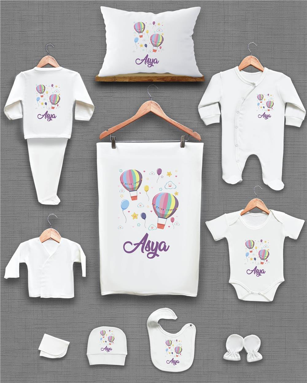 Balon Desenli 11'li İsimli Organik Hastane Çıkış Seti