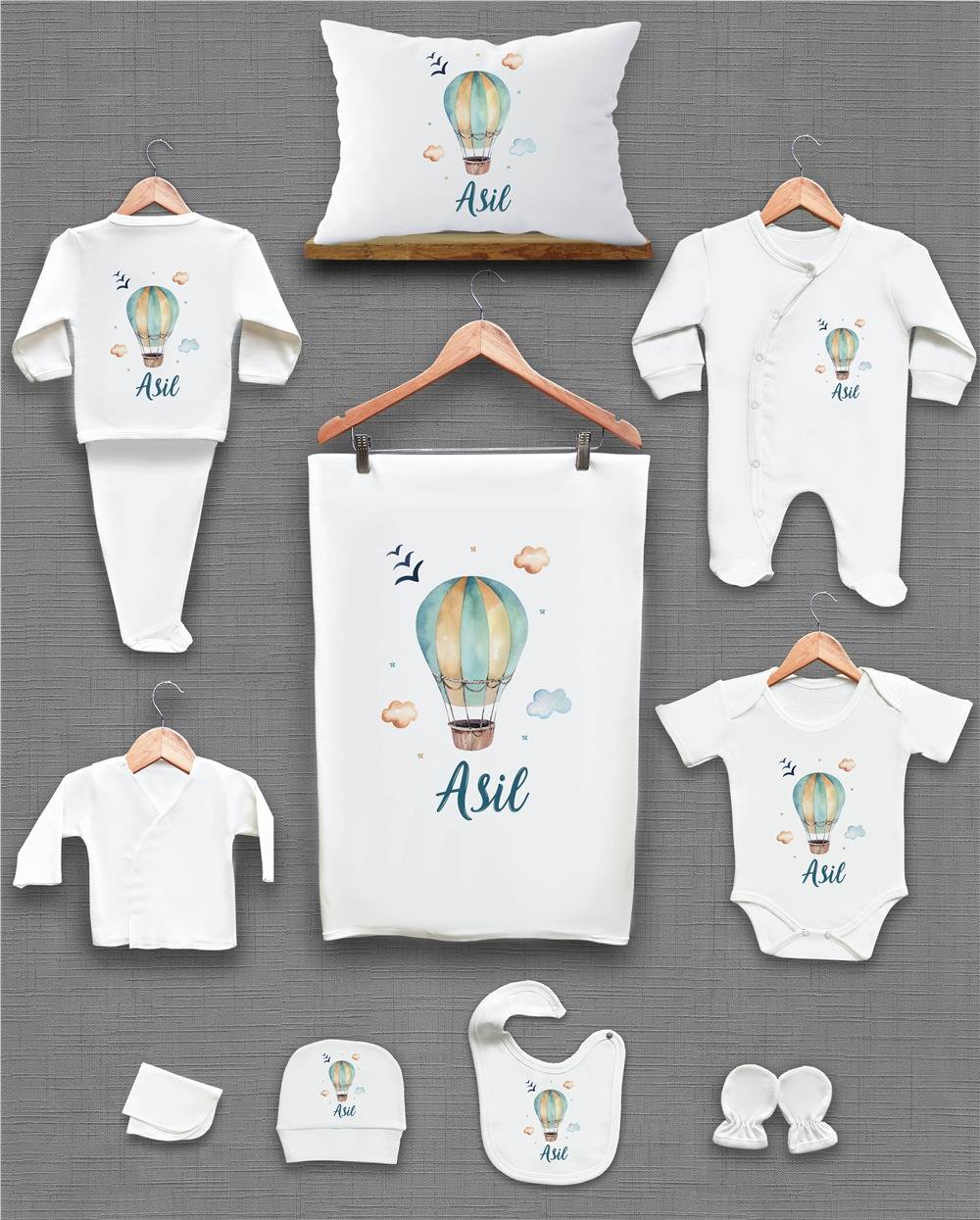 Balon Desenli 11'li İsimli Organik Hastane Çıkış Seti