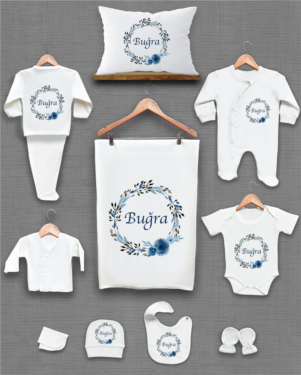 Çelenk Desenli 11'li İsimli Organik Hastane Çıkış Seti