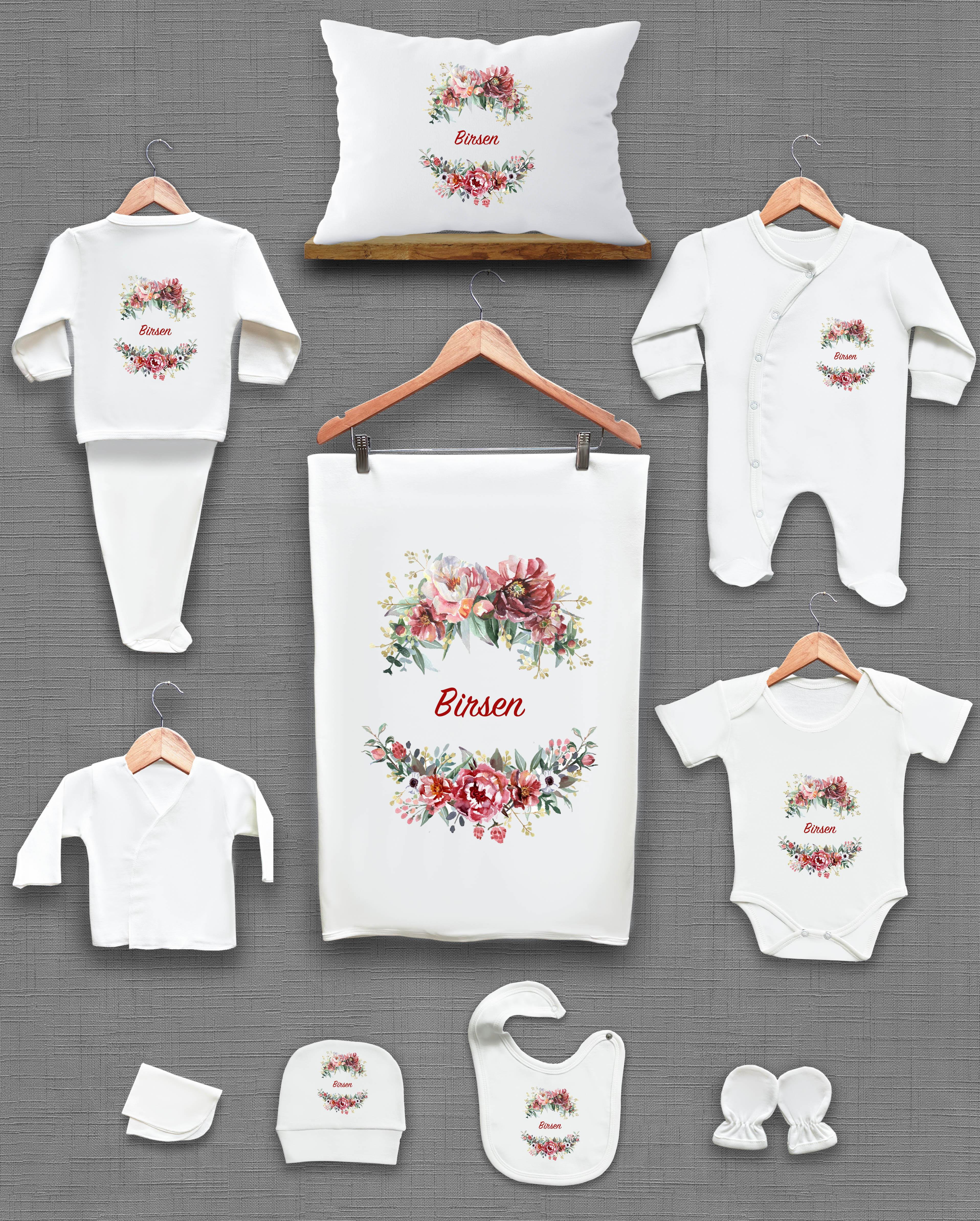 Çiçek Desenli 11'li İsimli Organik Hastane Çıkış Seti