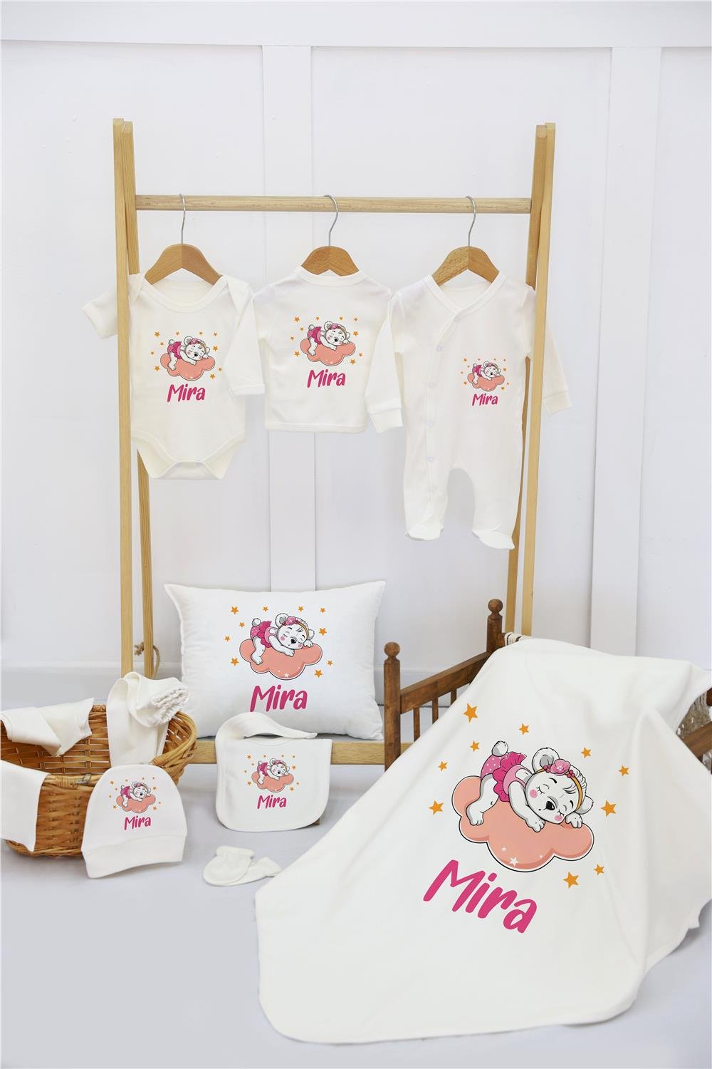 Deniz Kızı Desenli 11'li İsimli Organik Hastane Çıkış Seti