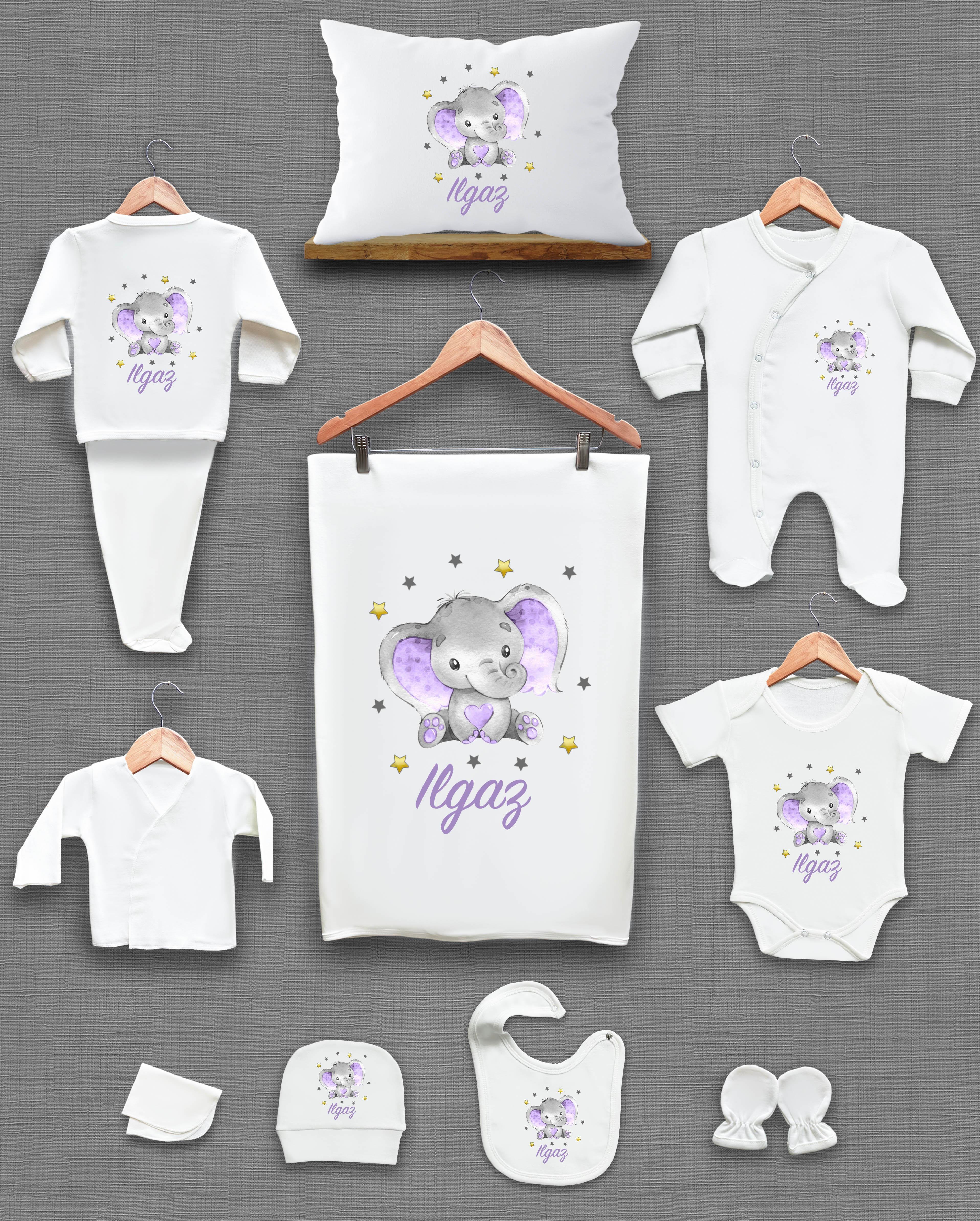 Fil Desenli 11'li İsimli Organik Hastane Çıkış Seti