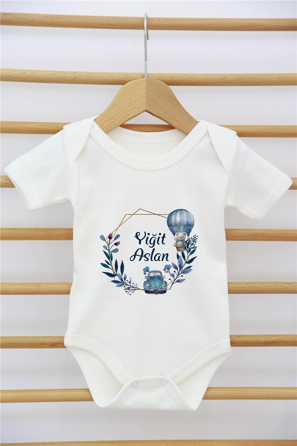 Fil ve Gökkuşağı Desenli 11'li İsimli Organik Hastane Çıkış Seti 