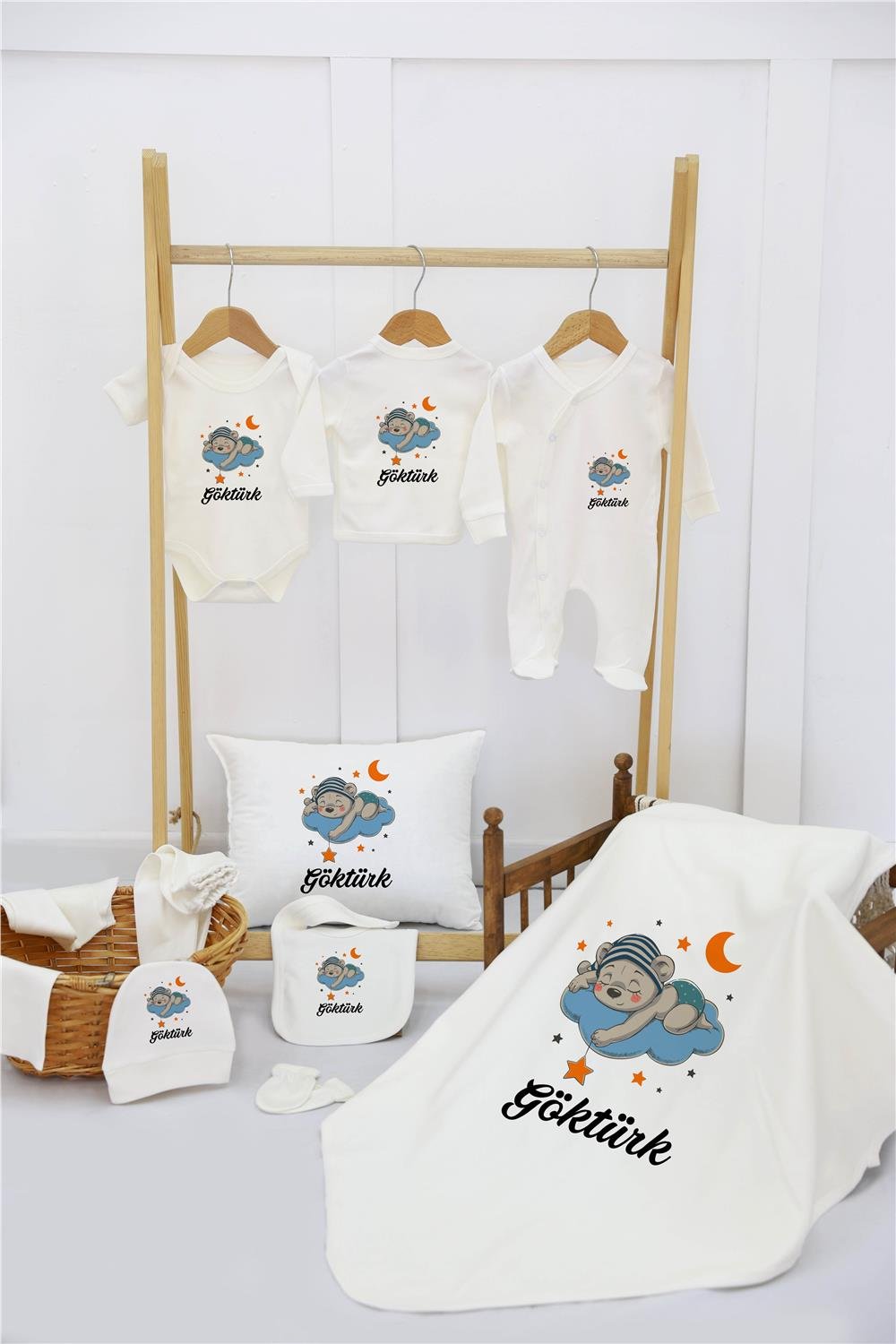 Gökkuşağı Desenli 11'li İsimli Organik Hastane Çıkış Seti