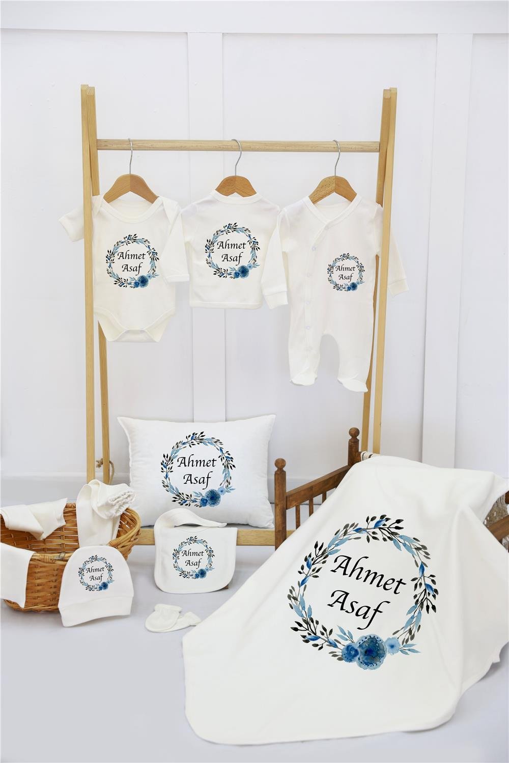 Gökkuşağı Desenli 11'li İsimli Organik Hastane Çıkış Seti