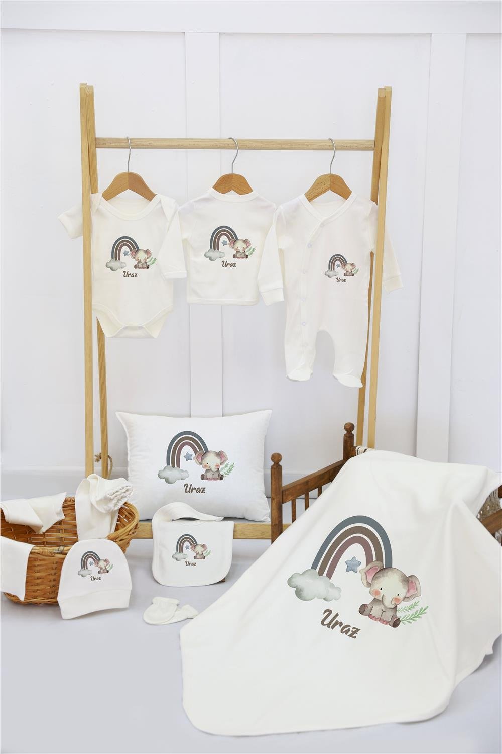 Gökkuşağı ve Yıldız Desenli 11'li İsimli Organik Hastane Çıkış Seti