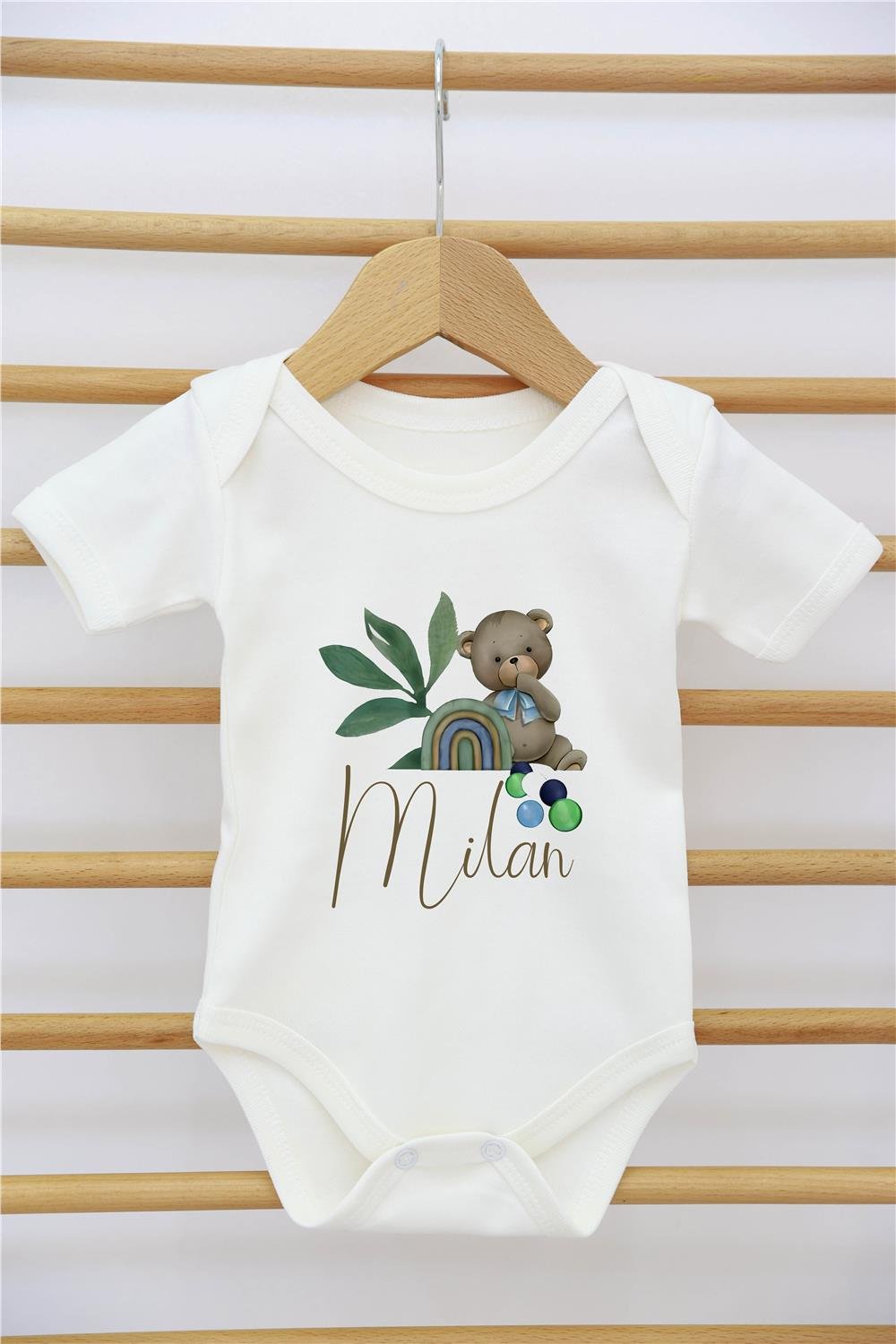 Kahverengi Gökkuşağı Desenli 11'li İsimli Organik Hastane Çıkış Seti