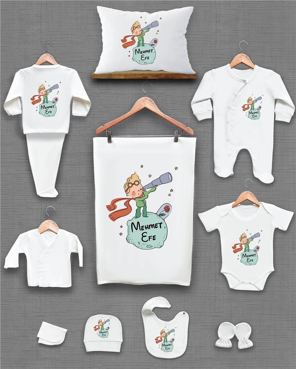 Küçük Prens Desenli 11'li İsimli Organik Hastane Çıkış Seti