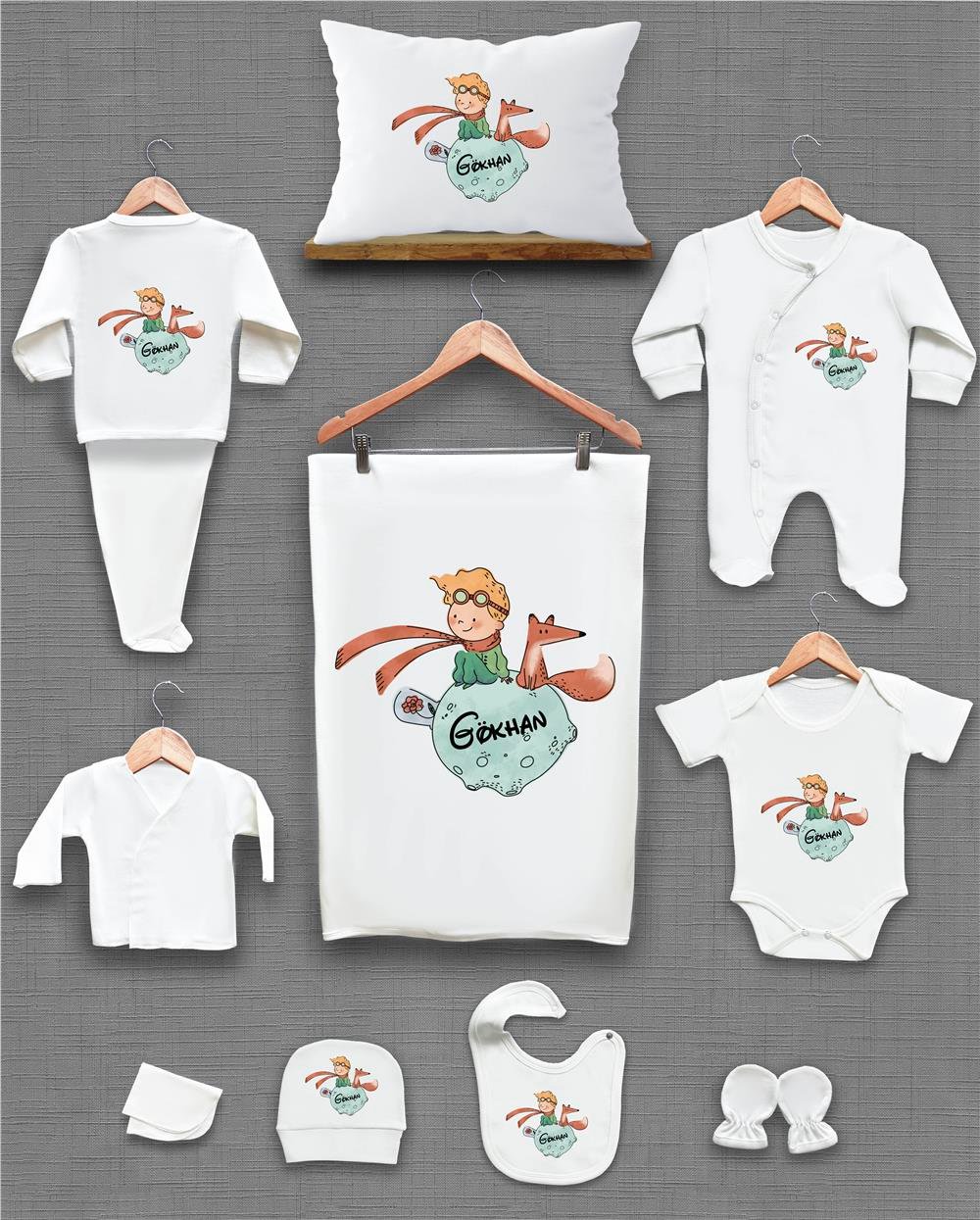 Küçük Prens Desenli 11'li İsimli Organik Hastane Çıkış Seti