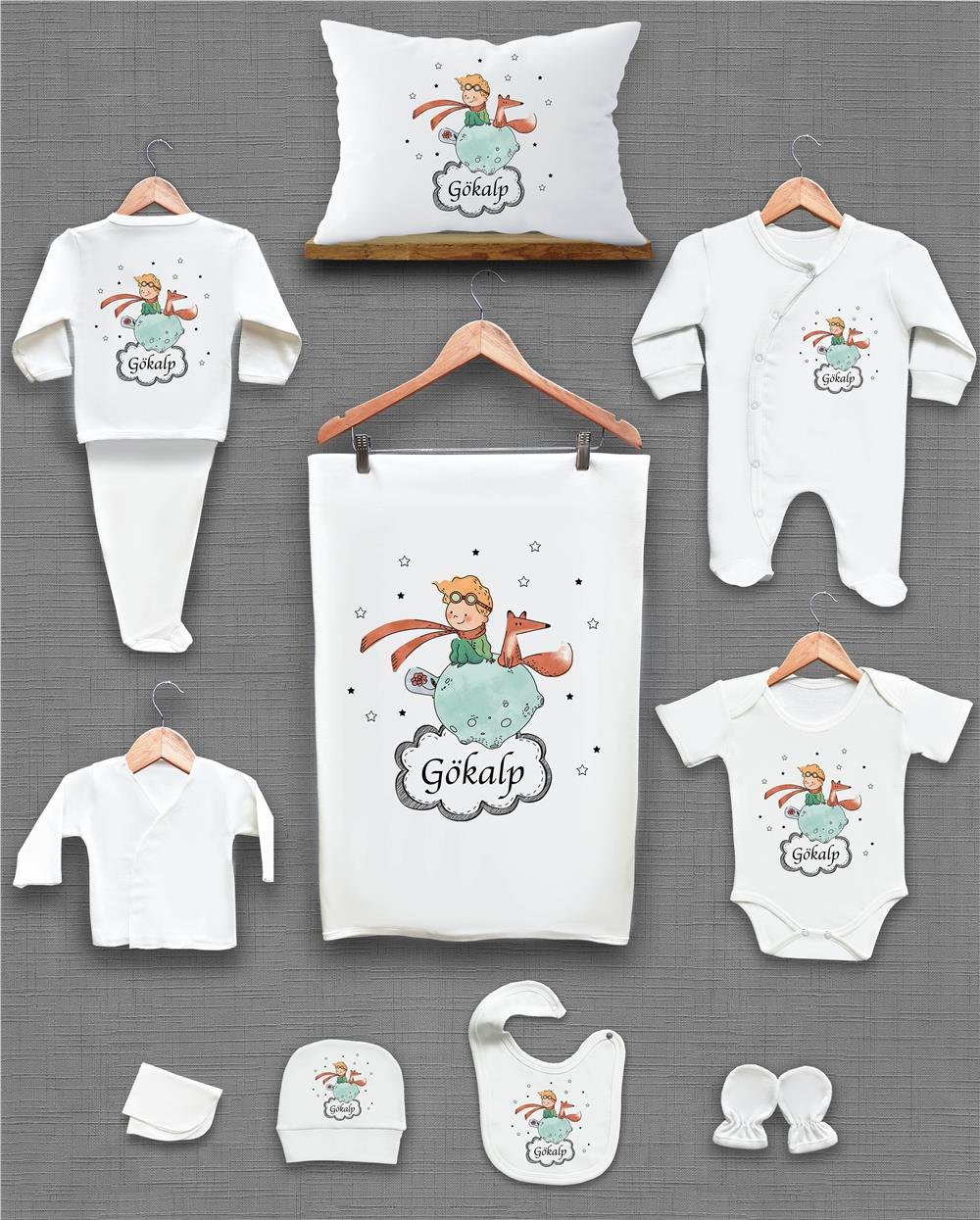 Küçük Prens Desenli 11'li İsimli Organik Hastane Çıkış Seti