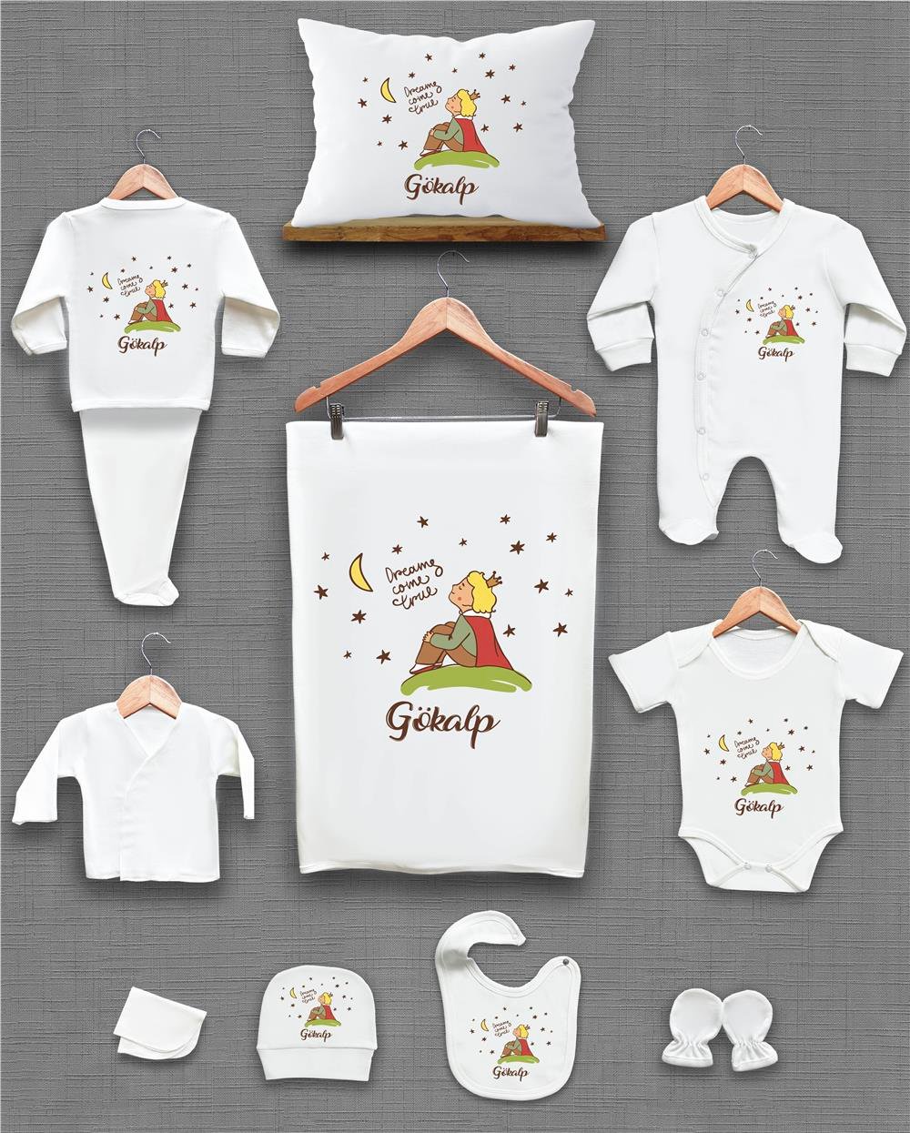 Küçük Prens Desenli 11'li İsimli Organik Hastane Çıkış Seti