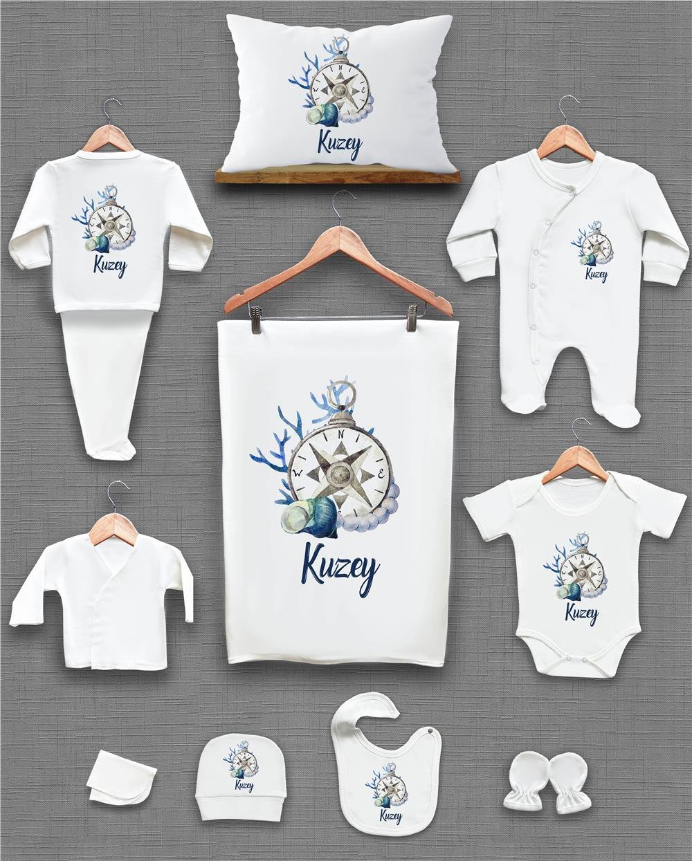 Pusula Desenli 11'li İsimli Organik Hastane Çıkış Seti