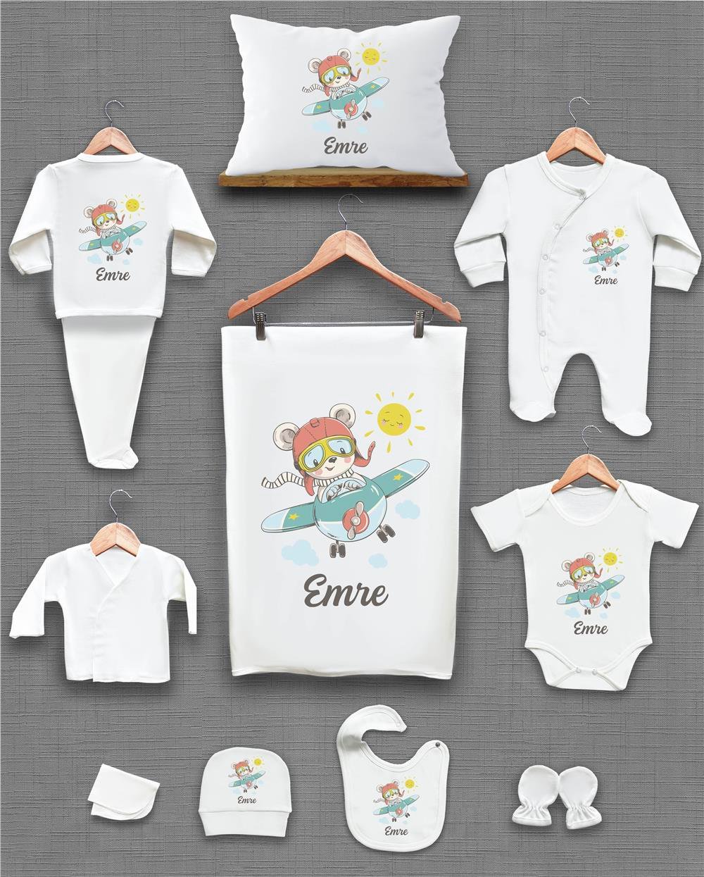 Tilki Desenli 11'li İsimli Organik Hastane Çıkış Seti