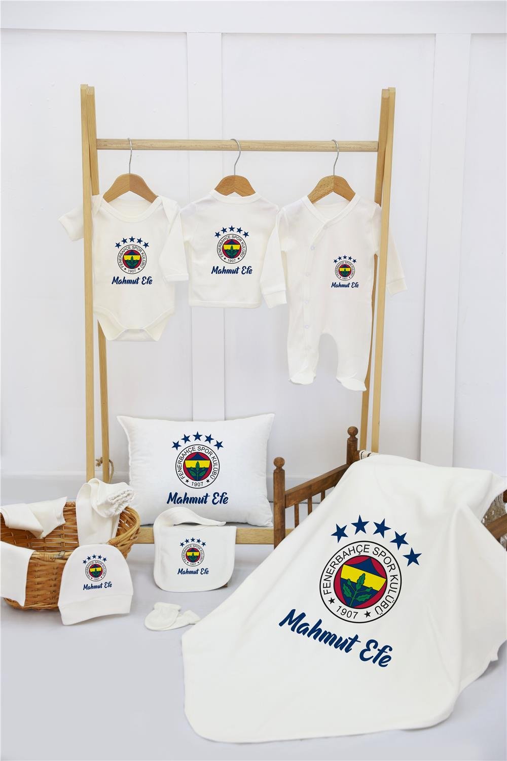 Tilki ve Çelenk Desenli 11'li İsimli Organik Hastane Çıkış Seti