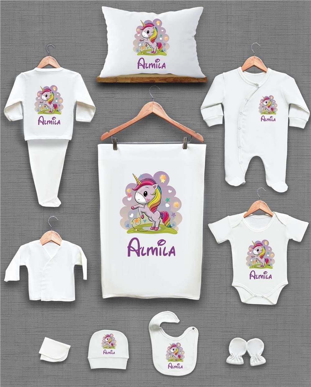 Uniqon Desenli 11'li İsimli Organik Hastane Çıkış Seti