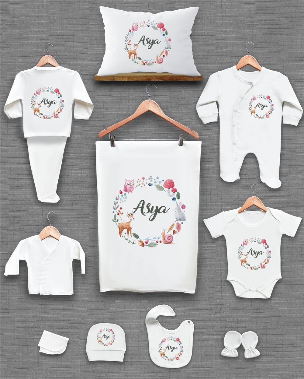 Uniqon Desenli 11'li İsimli Organik Hastane Çıkış Seti