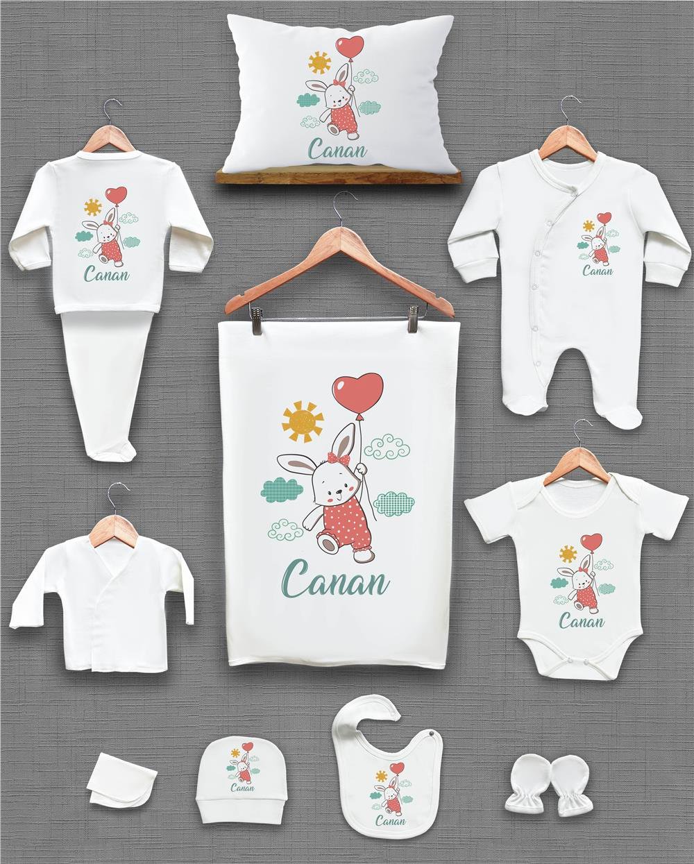 Uniqon Desenli 11'li İsimli Organik Hastane Çıkış Seti