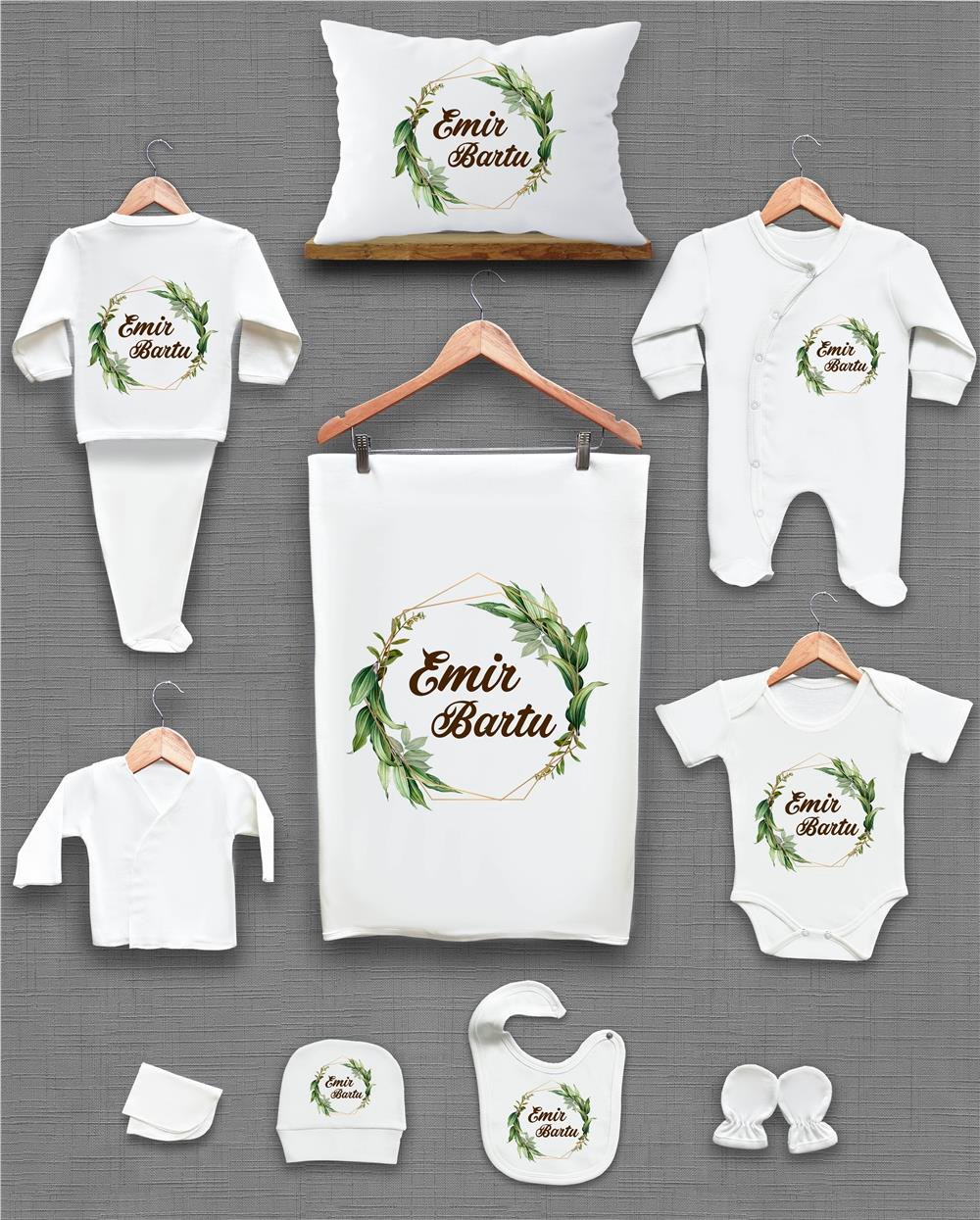 Yeşil Yapraklı 11'li İsimli Organik Hastane Çıkış Seti