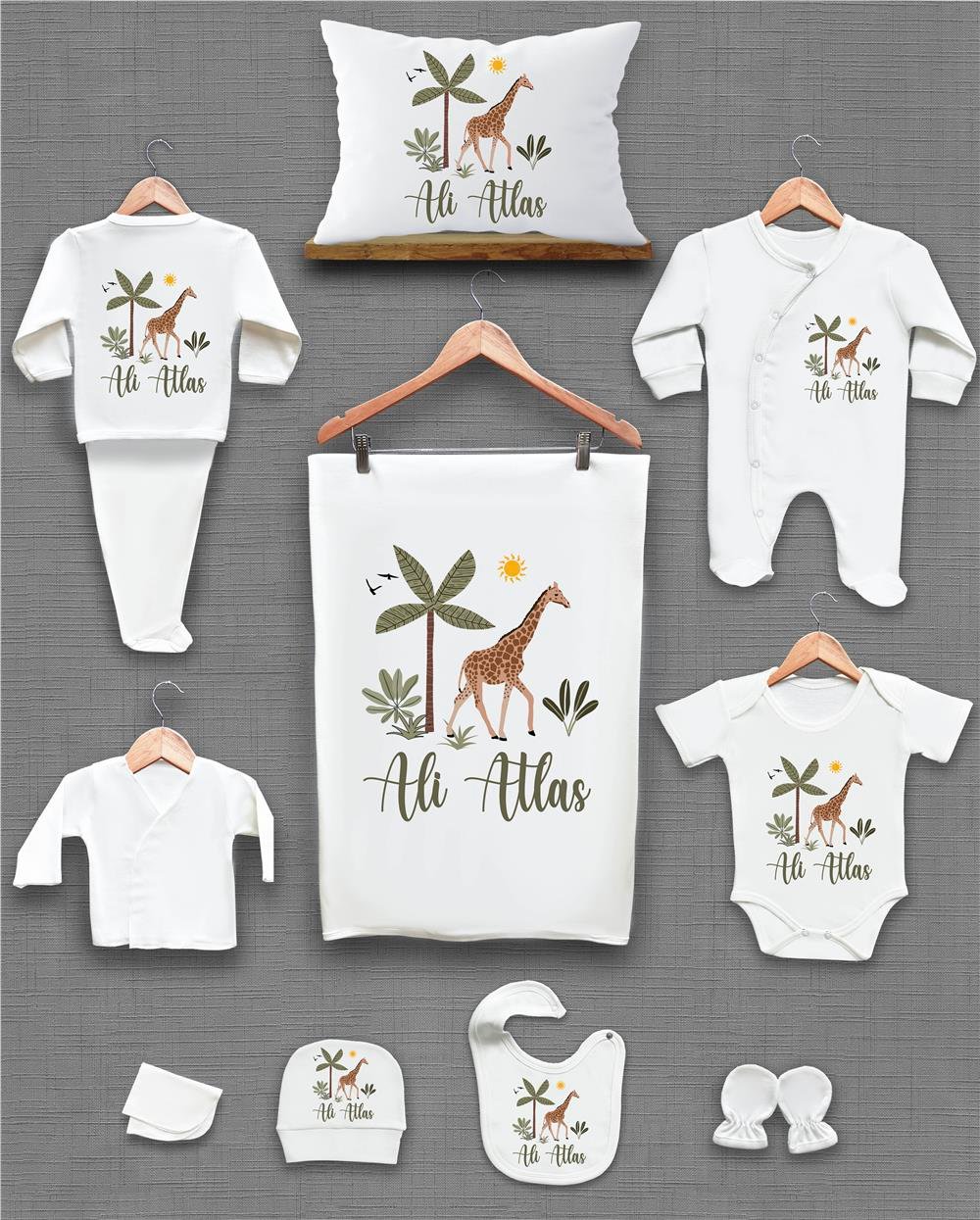 Zürafa Desenli 11'li İsimli Organik Hastane Çıkış Seti