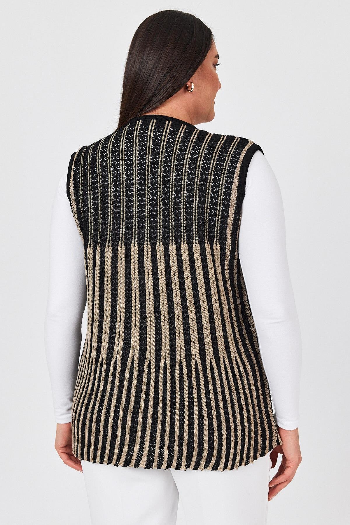 Kadın Siyah Çift Renk Ajurlu İşlemeli Mevsimlik Triko Anne Yazlık YelekVest