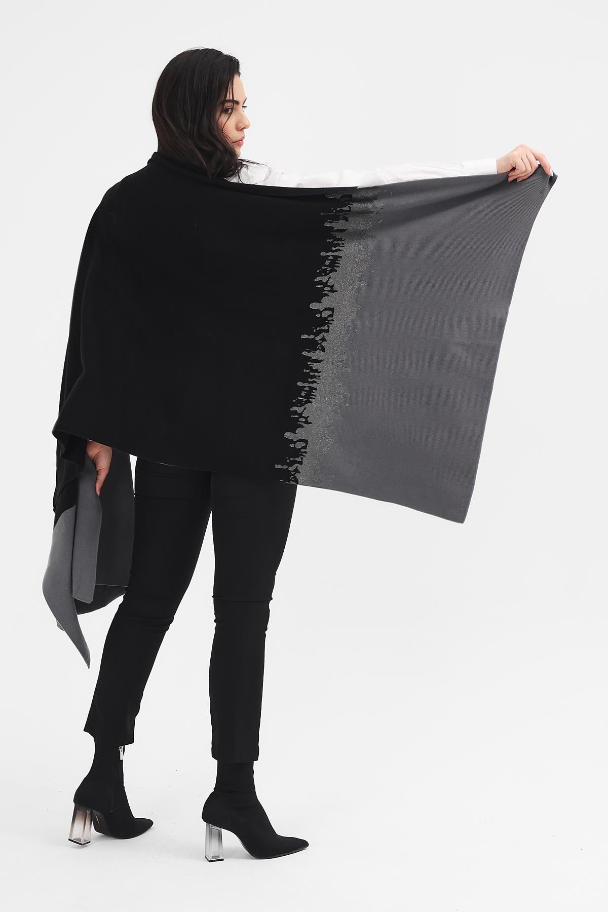Kadın Siyah Gri Baskılı ŞalShawl