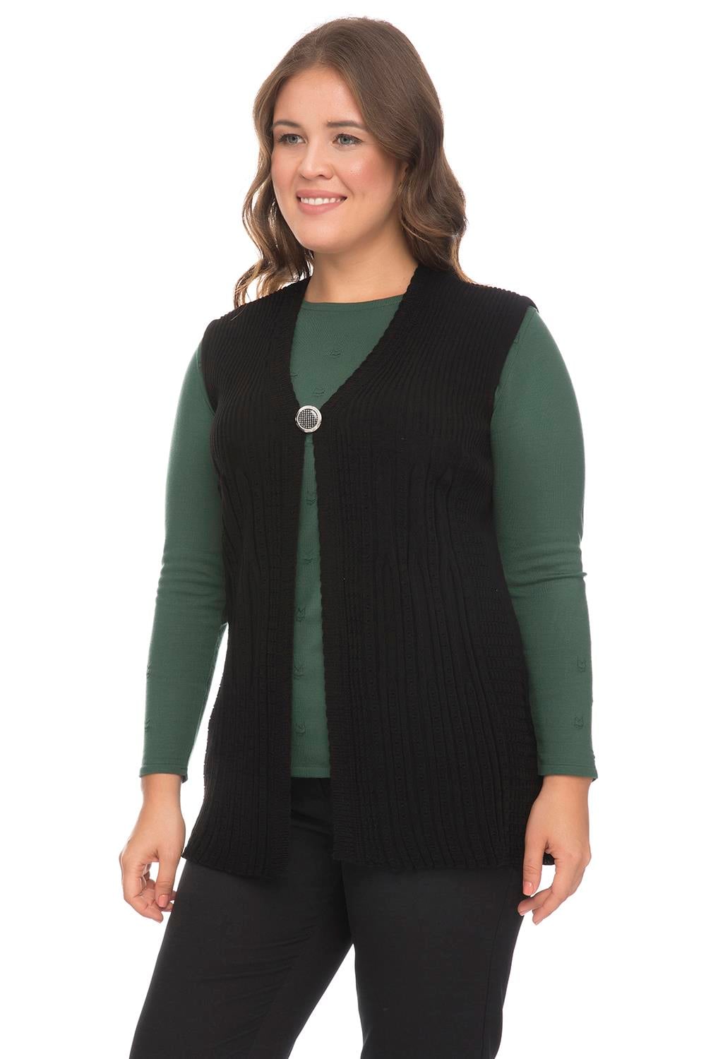 Kadın Siyah Kenarları İşlemeli Ajurlu YelekVest