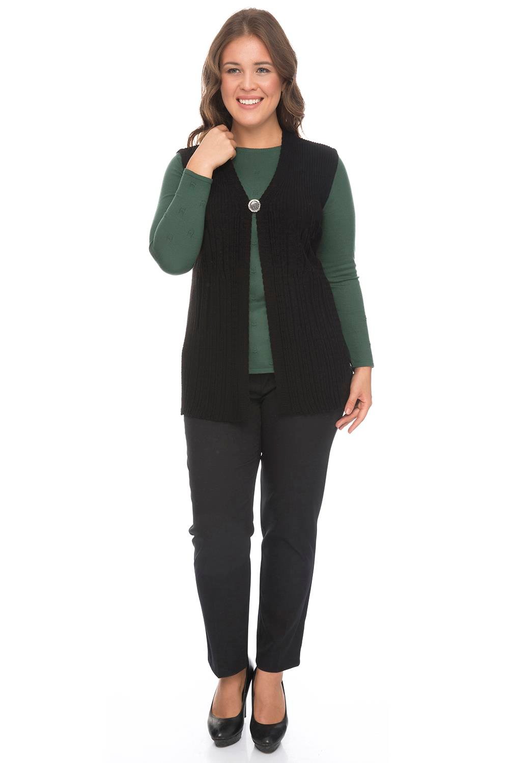 Kadın Siyah Kenarları İşlemeli Ajurlu YelekVest