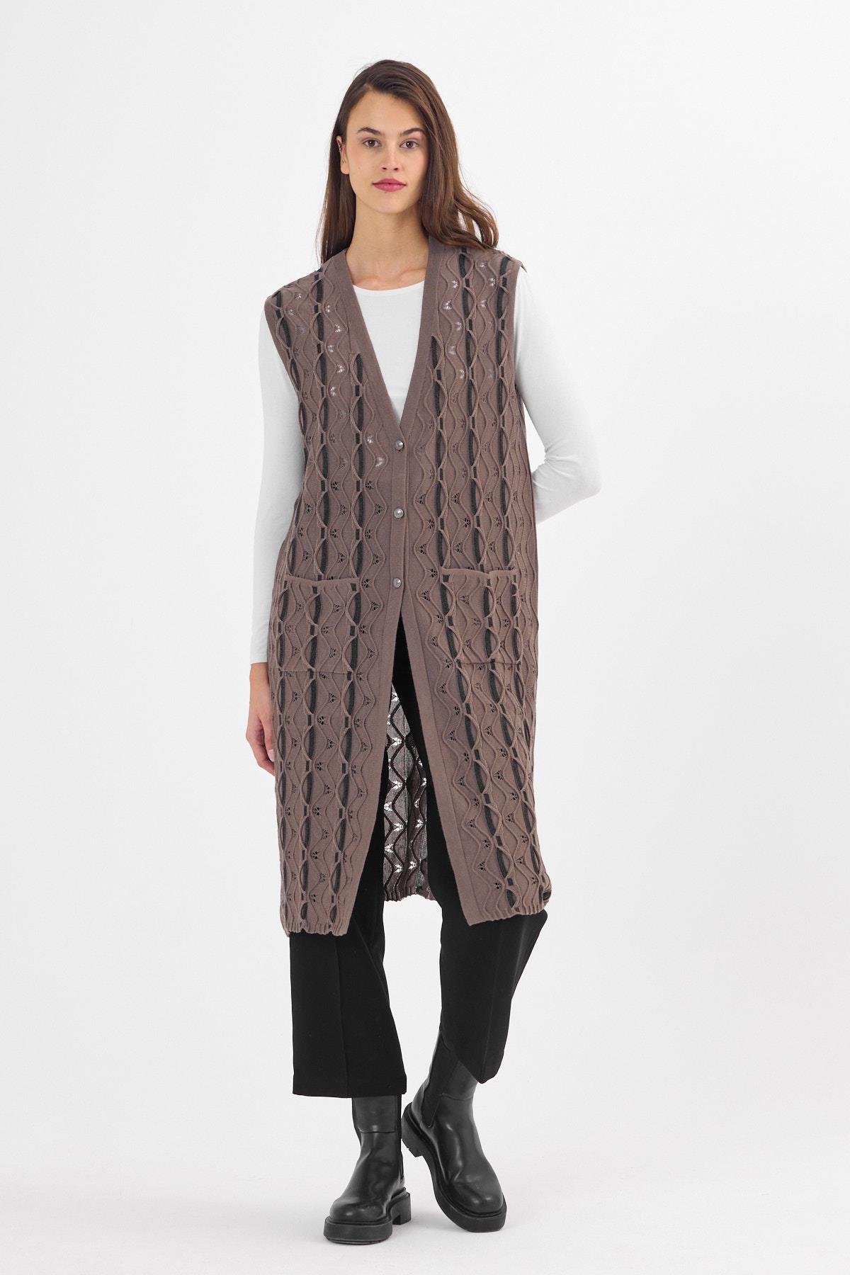 Kadın Vizon Simli Uzun YelekVest