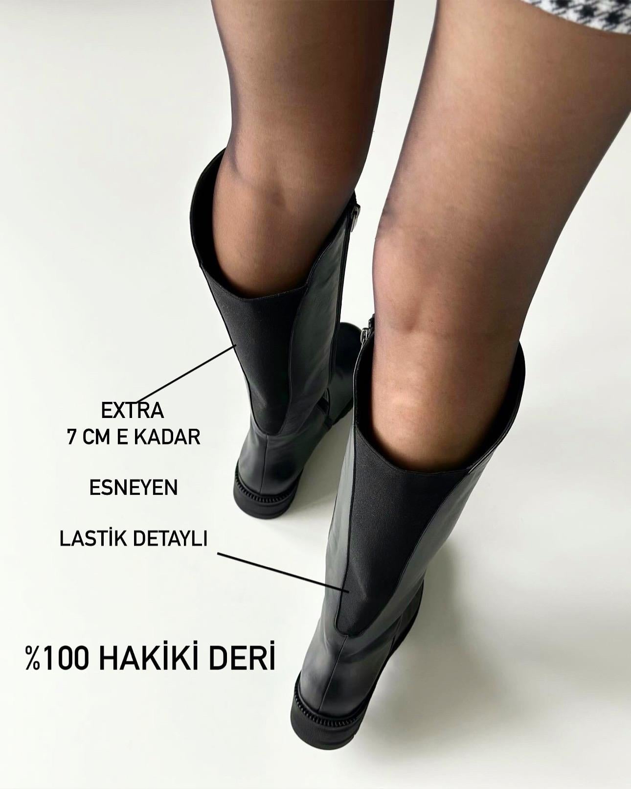 ZUUMGünlük BotArdo % 100 Hakiki Deri Arkası Streç Kadın Dizaltı Çizme - Siyah Deri