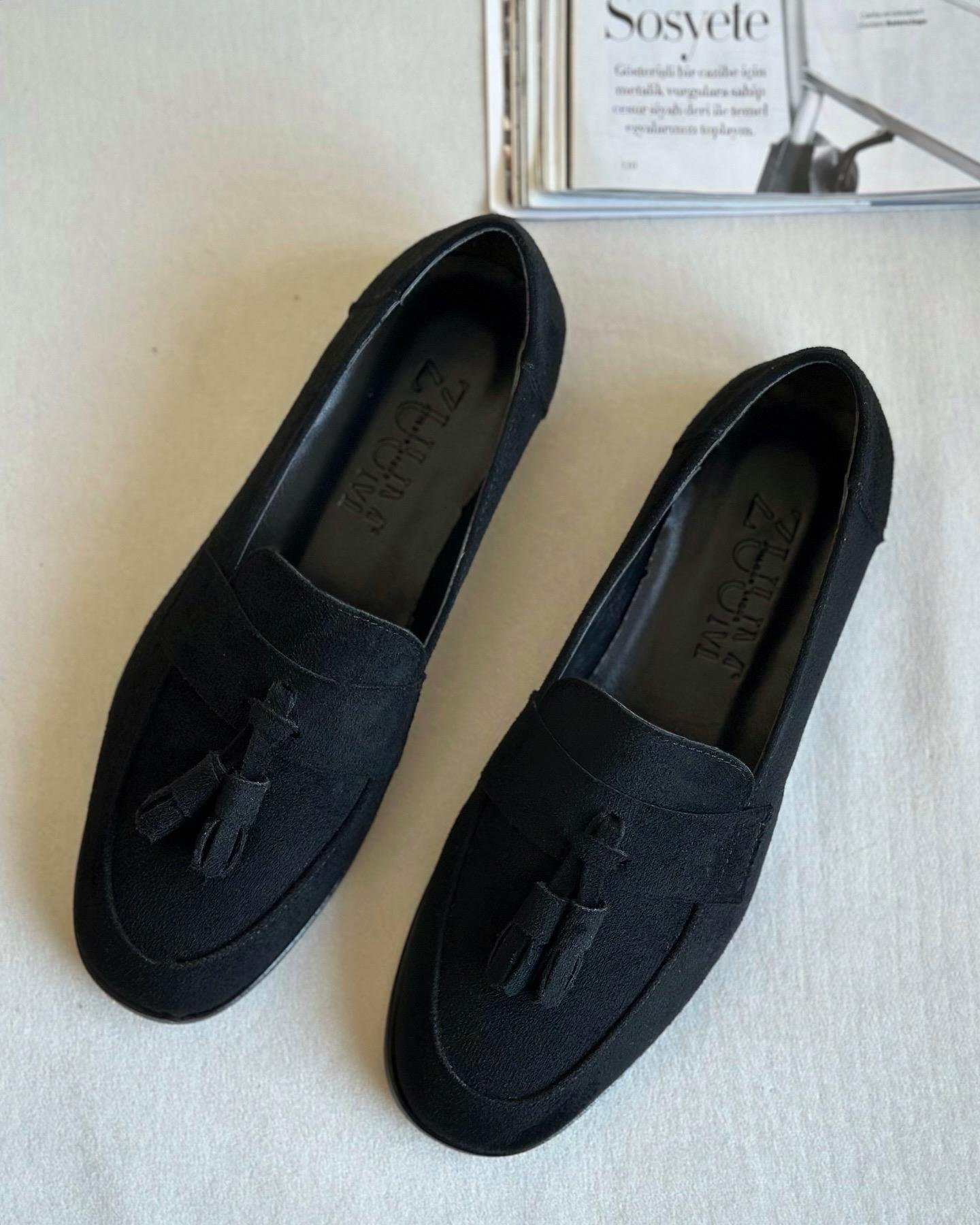 ZUUMMAKOSEN & OXFORDBera Püsküllü Günlük Kadın Loafer - Siyah Süet
